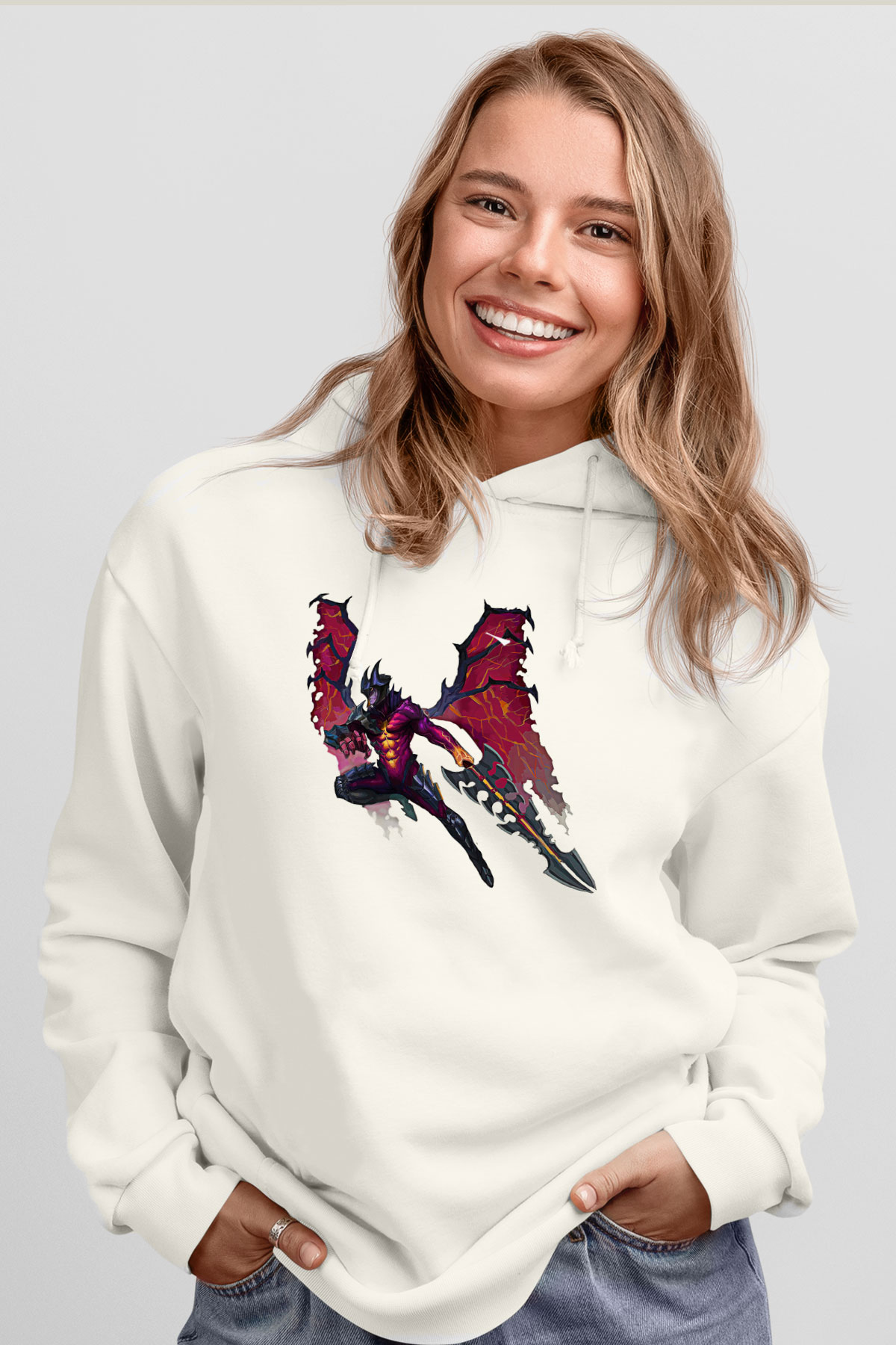 Aatrox James Baskılı Beyaz Unisex Kapüşonlu Sweatshirt