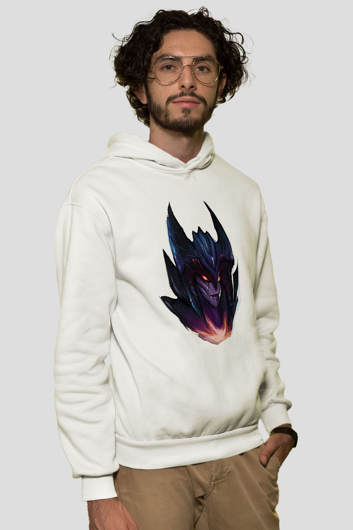 Aatrox James Baskılı Beyaz Unisex Kapüşonlu Sweatshirt