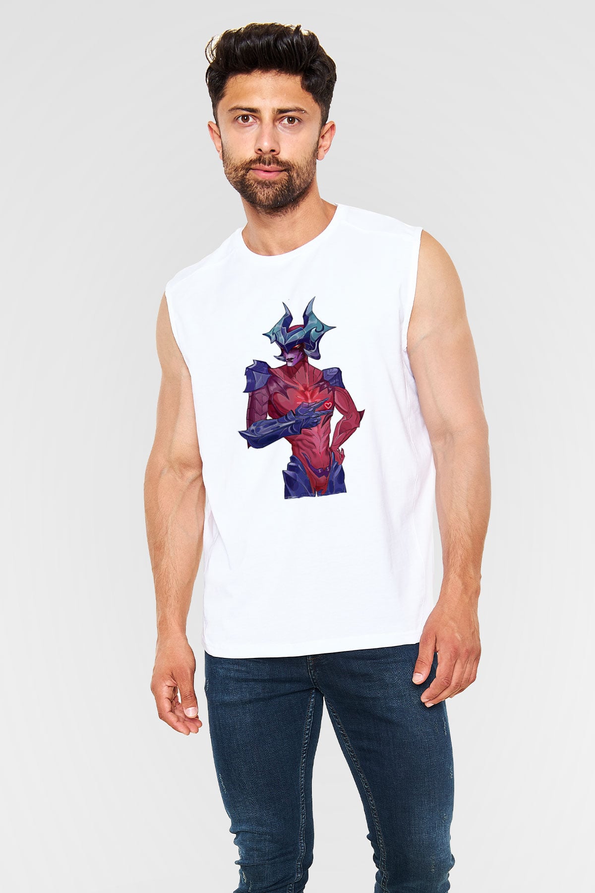 Aatrox James Baskılı Beyaz Unisex Kolsuz Tişört - Tshirt