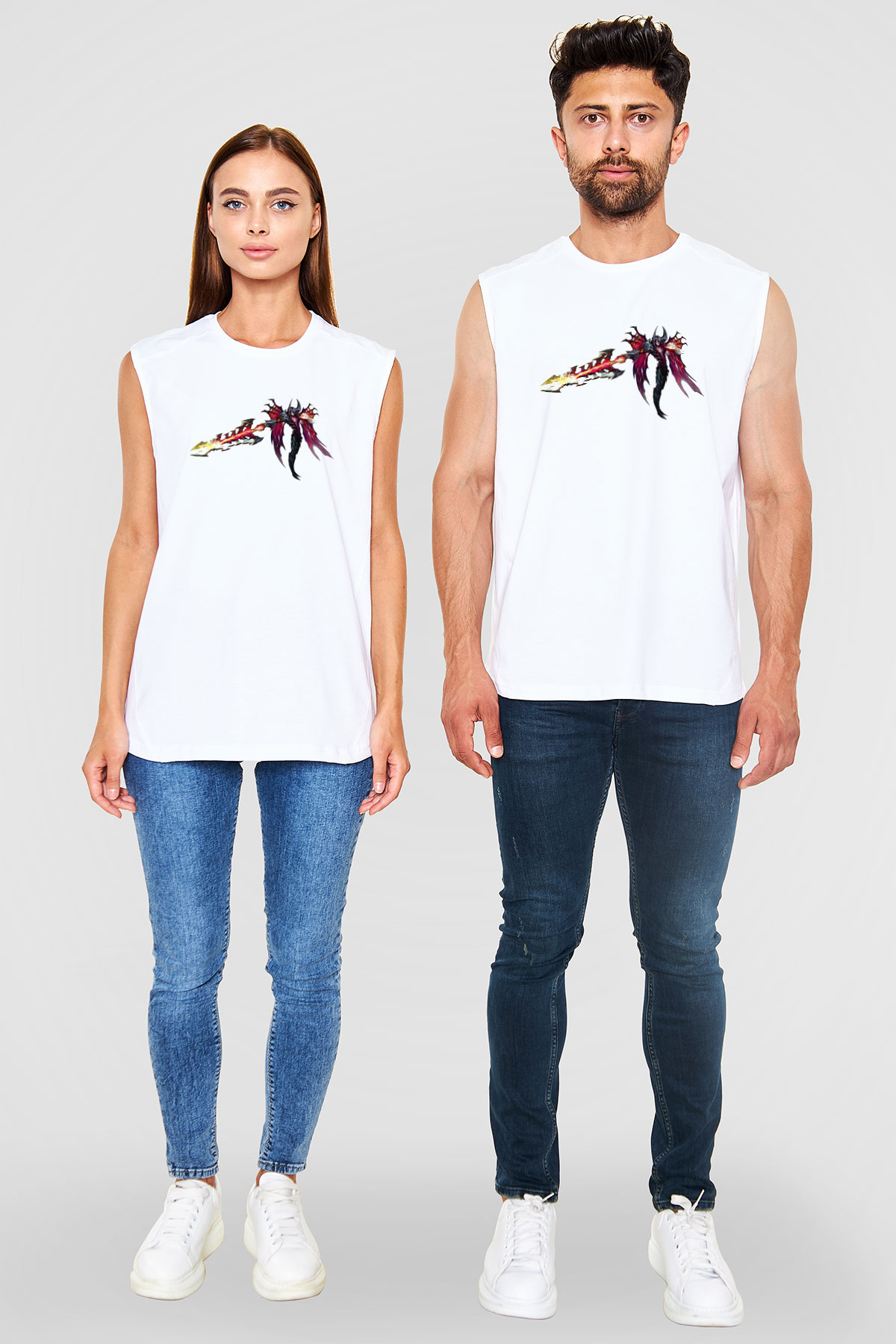 Aatrox James Baskılı Beyaz Unisex Kolsuz Tişört - Tshirt