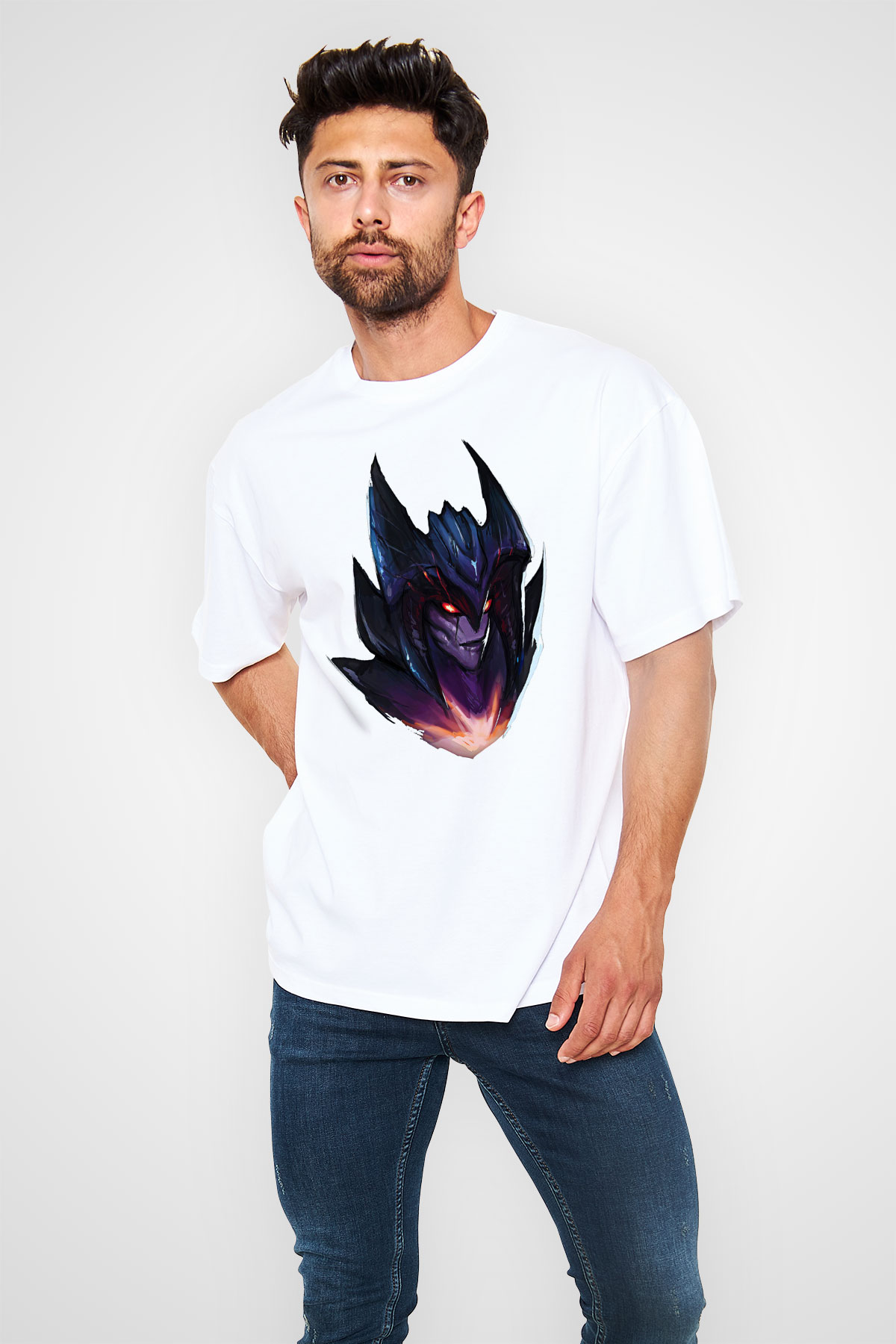 Aatrox James Baskılı Beyaz Unisex Oversize Tişört - Tshirt