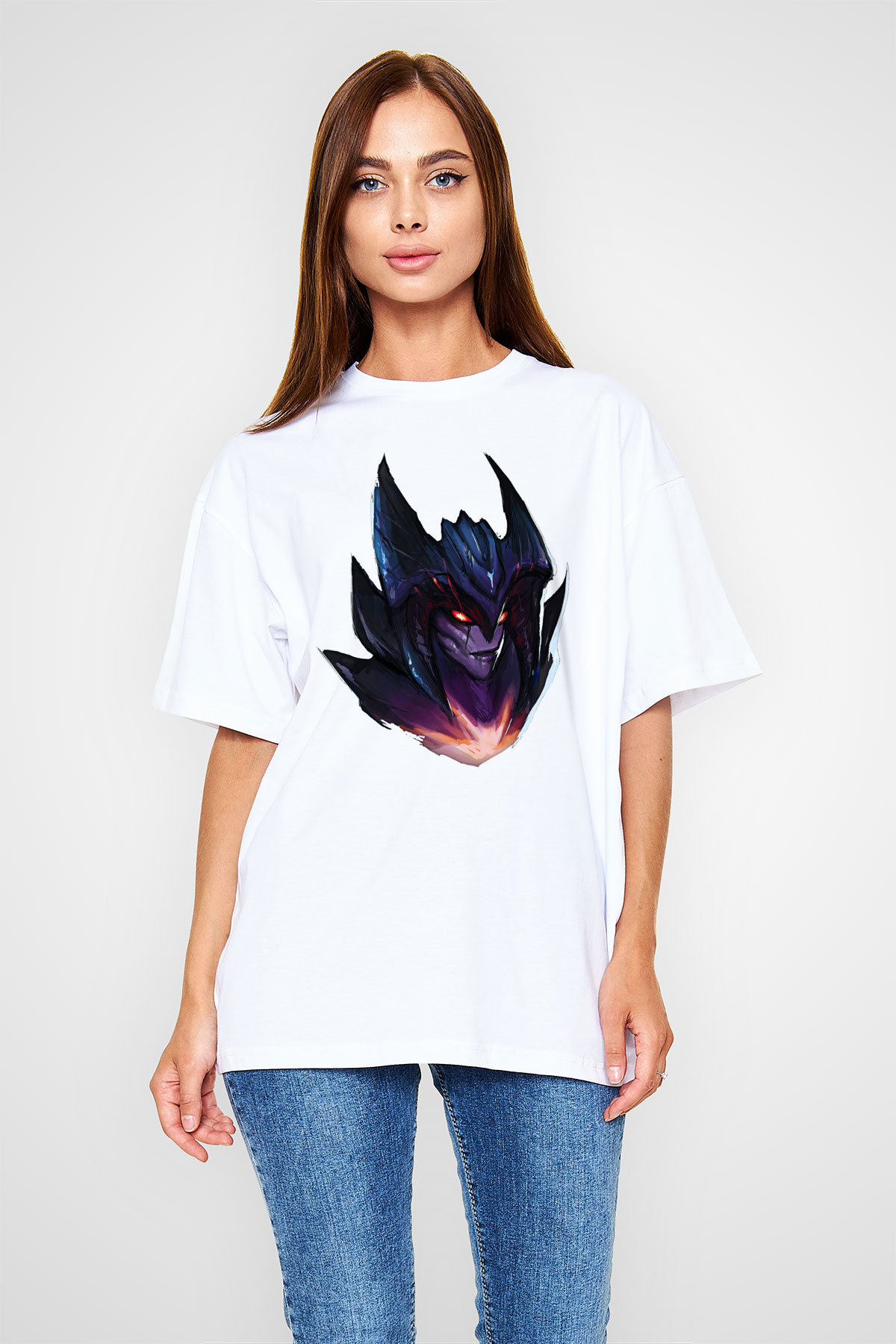Aatrox James Baskılı Beyaz Unisex Oversize Tişört - Tshirt