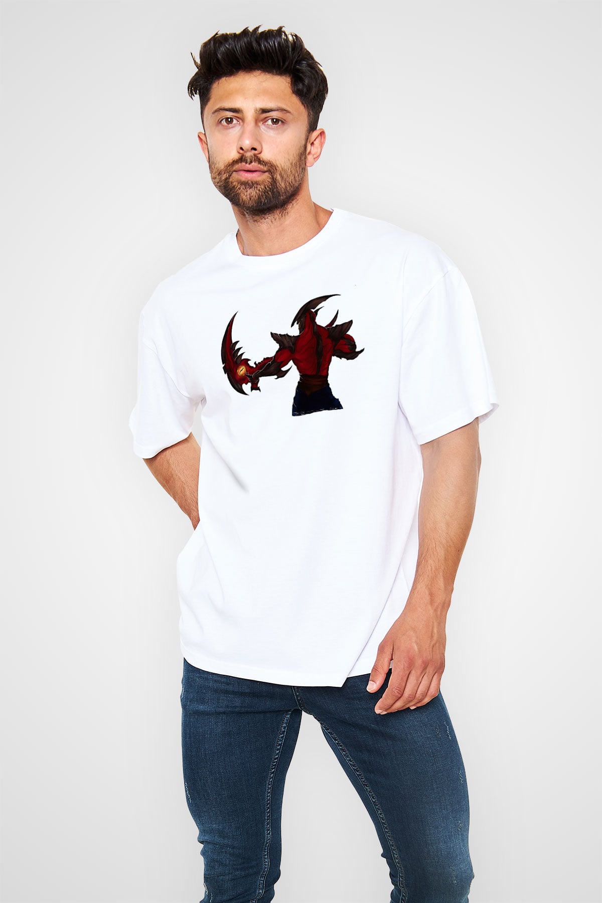 Aatrox James Baskılı Beyaz Unisex Oversize Tişört - Tshirt