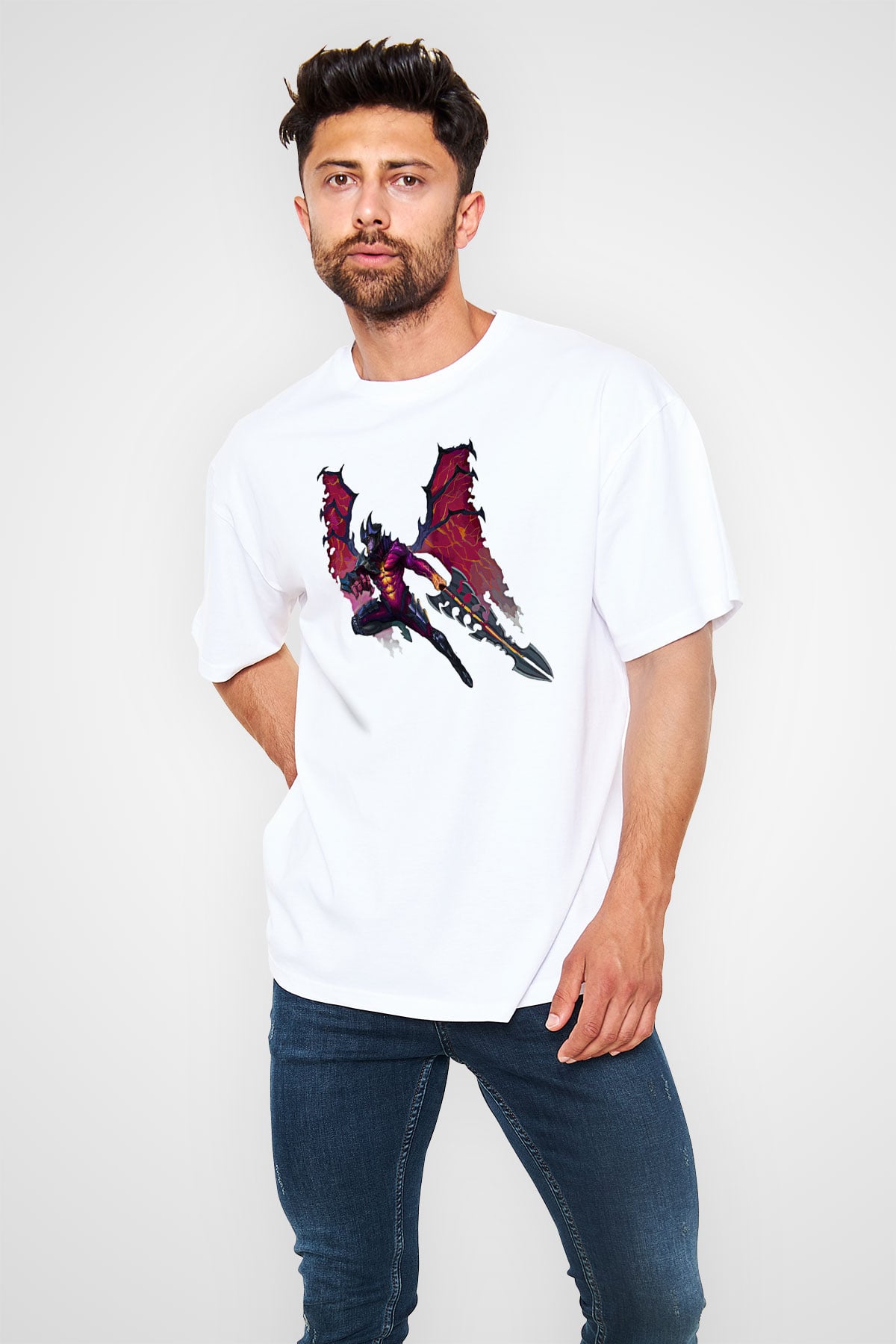 Aatrox James Baskılı Beyaz Unisex Oversize Tişört - Tshirt