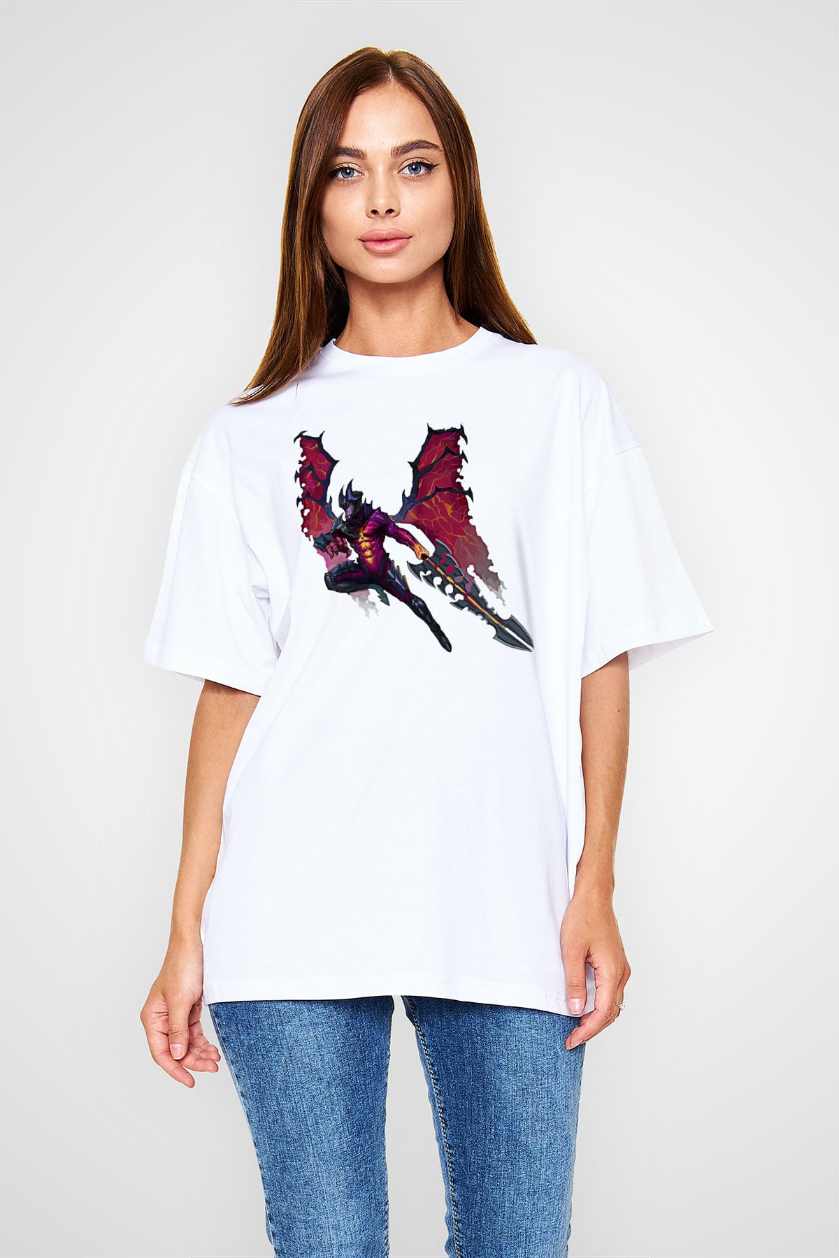 Aatrox James Baskılı Beyaz Unisex Oversize Tişört - Tshirt