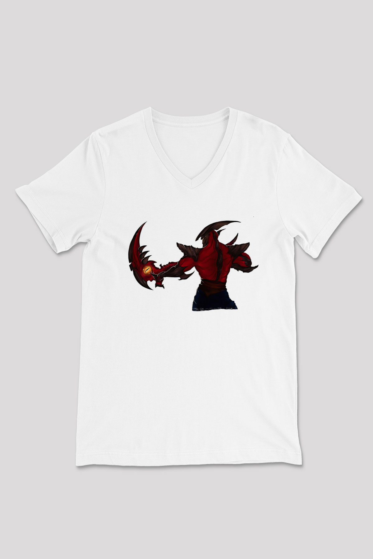 Aatrox James Baskılı Beyaz Unisex V Yaka Tişört - Tshirt