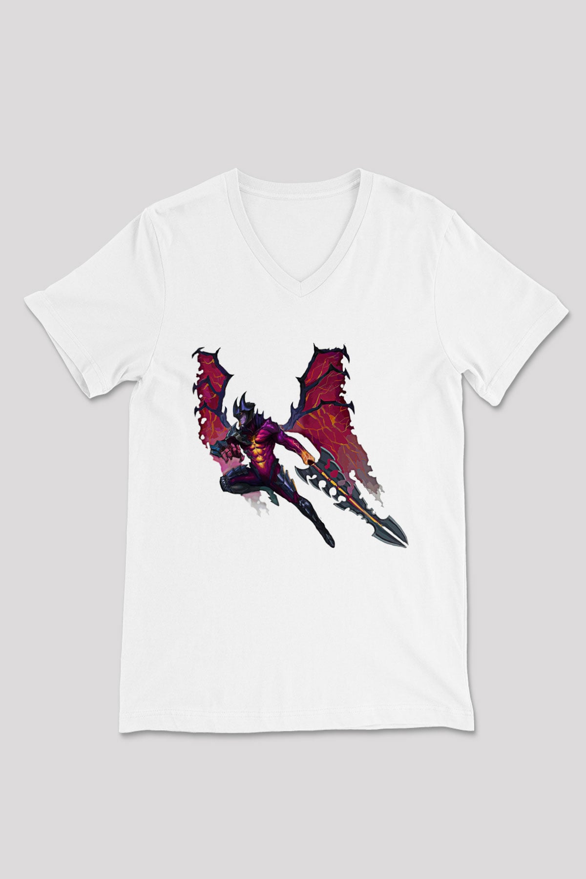 Aatrox James Baskılı Beyaz Unisex V Yaka Tişört - Tshirt