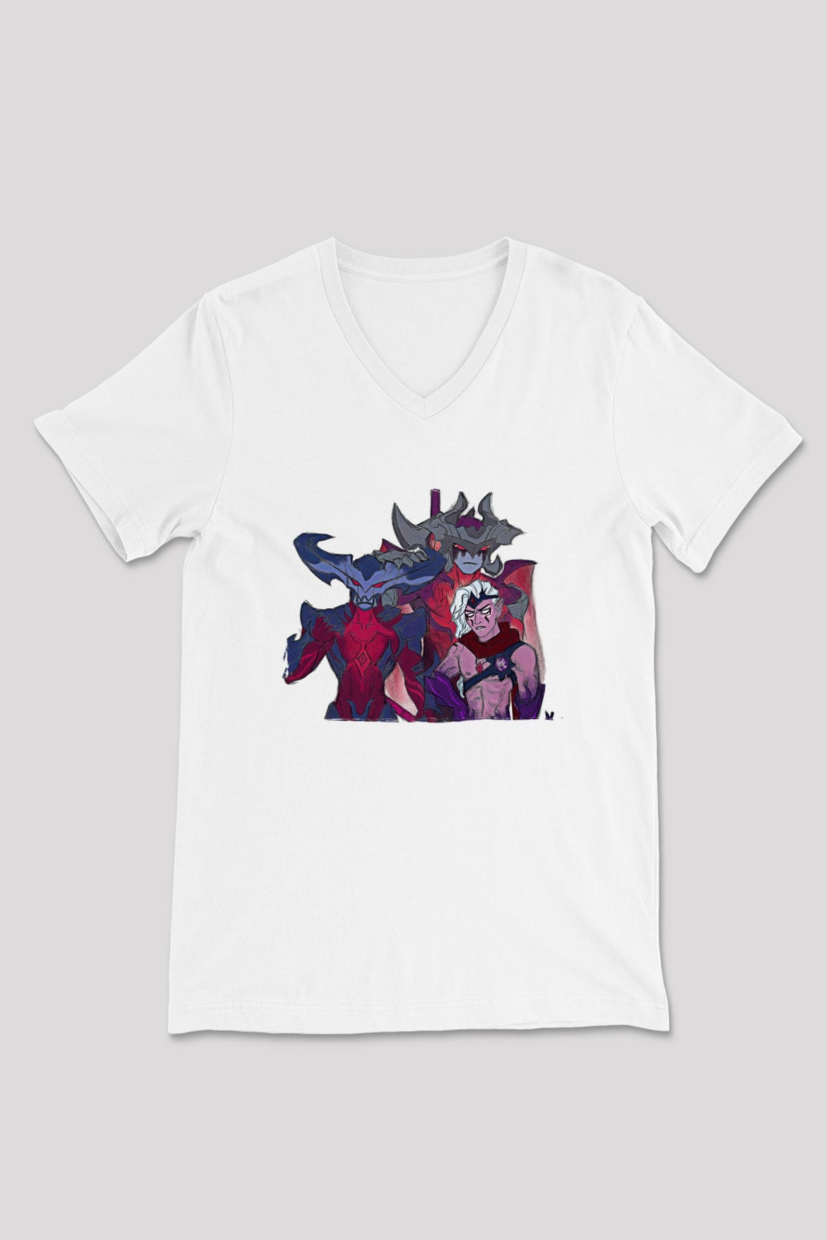 Aatrox James Baskılı Beyaz Unisex V Yaka Tişört - Tshirt