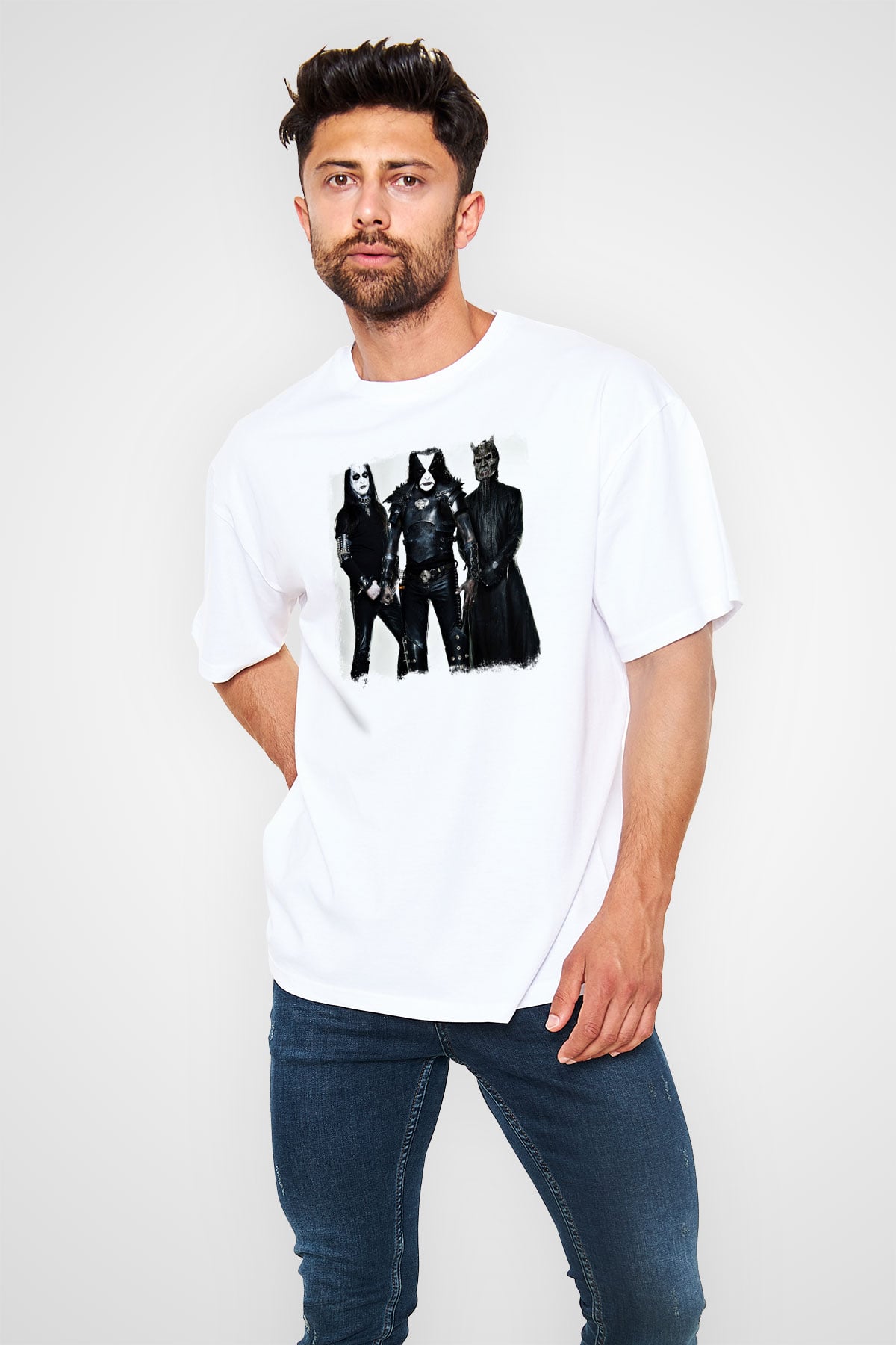 Abbath Baskılı Unisex Beyaz Oversize Tişört