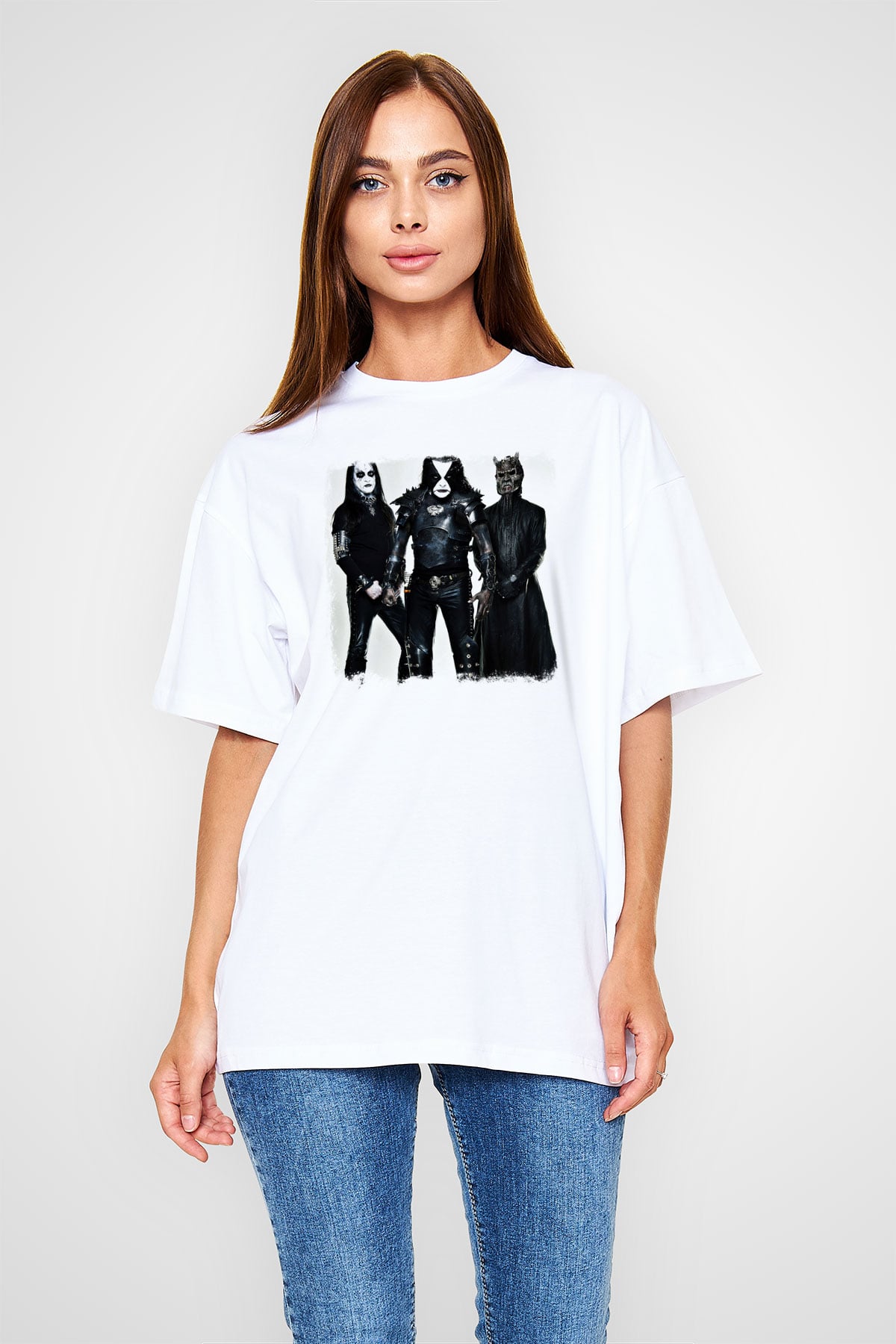 Abbath Baskılı Unisex Beyaz Oversize Tişört