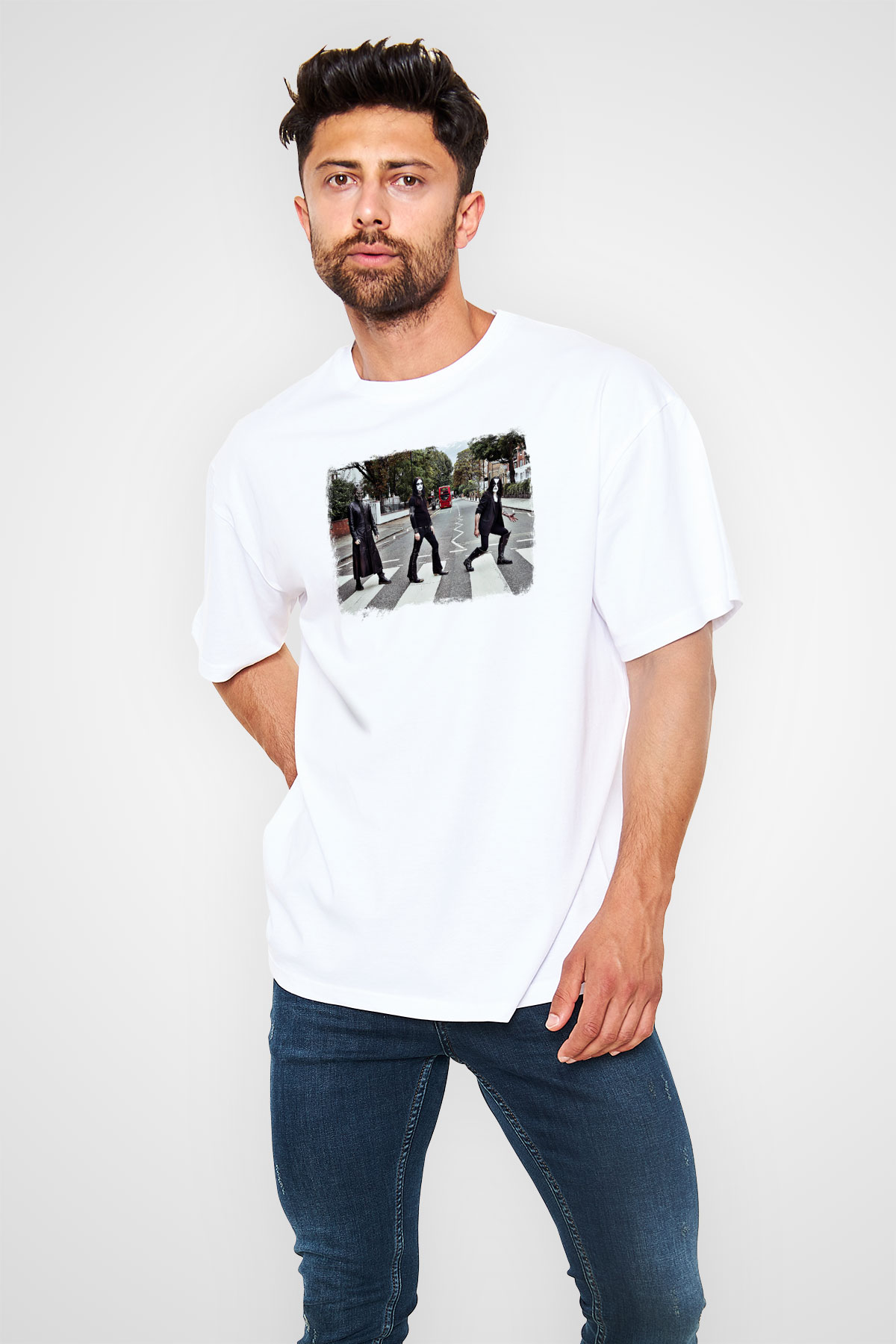 Abbath Baskılı Unisex Beyaz Oversize Tişört