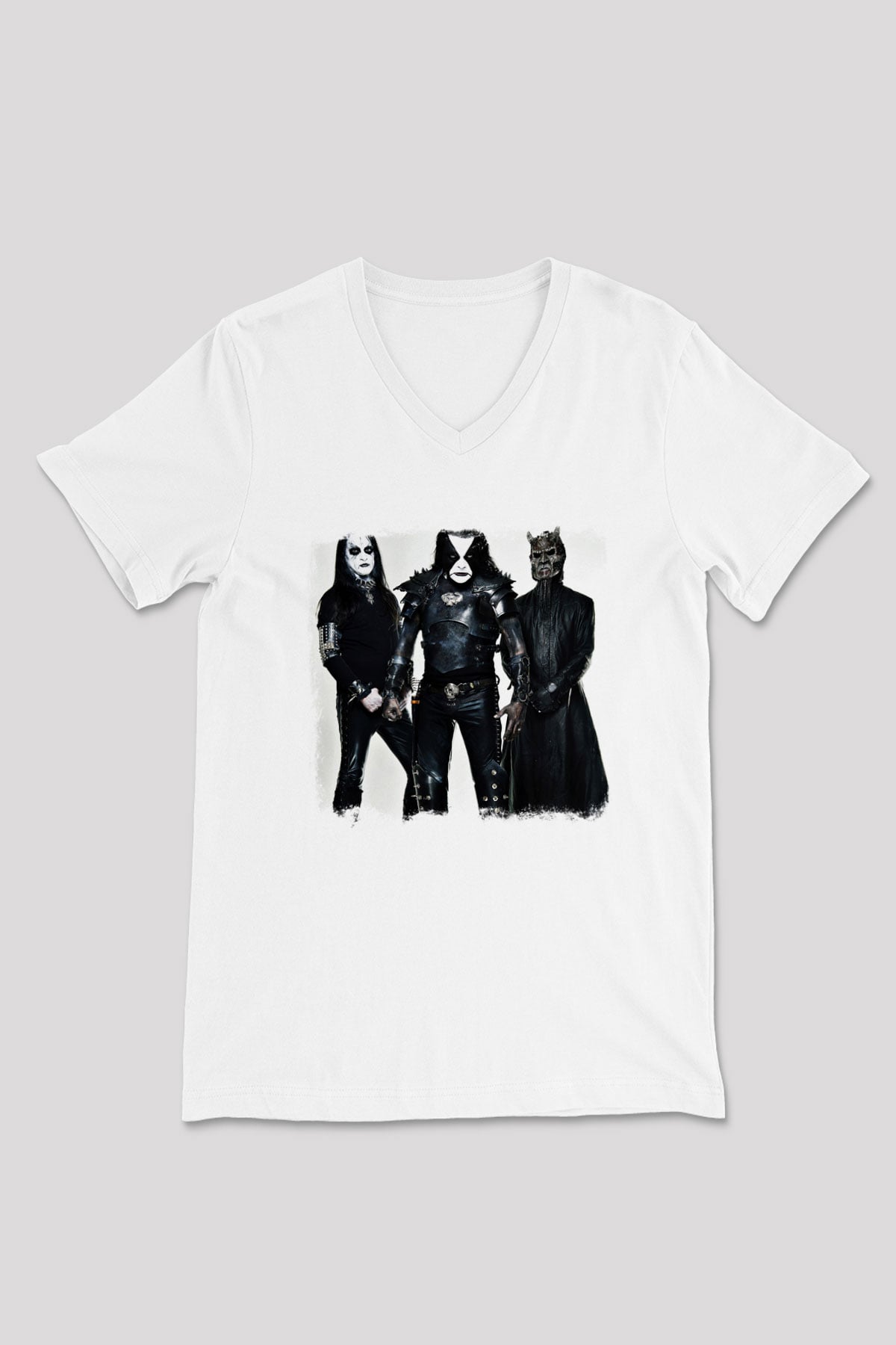 Abbath Baskılı Unisex Beyaz V Yaka Tişört