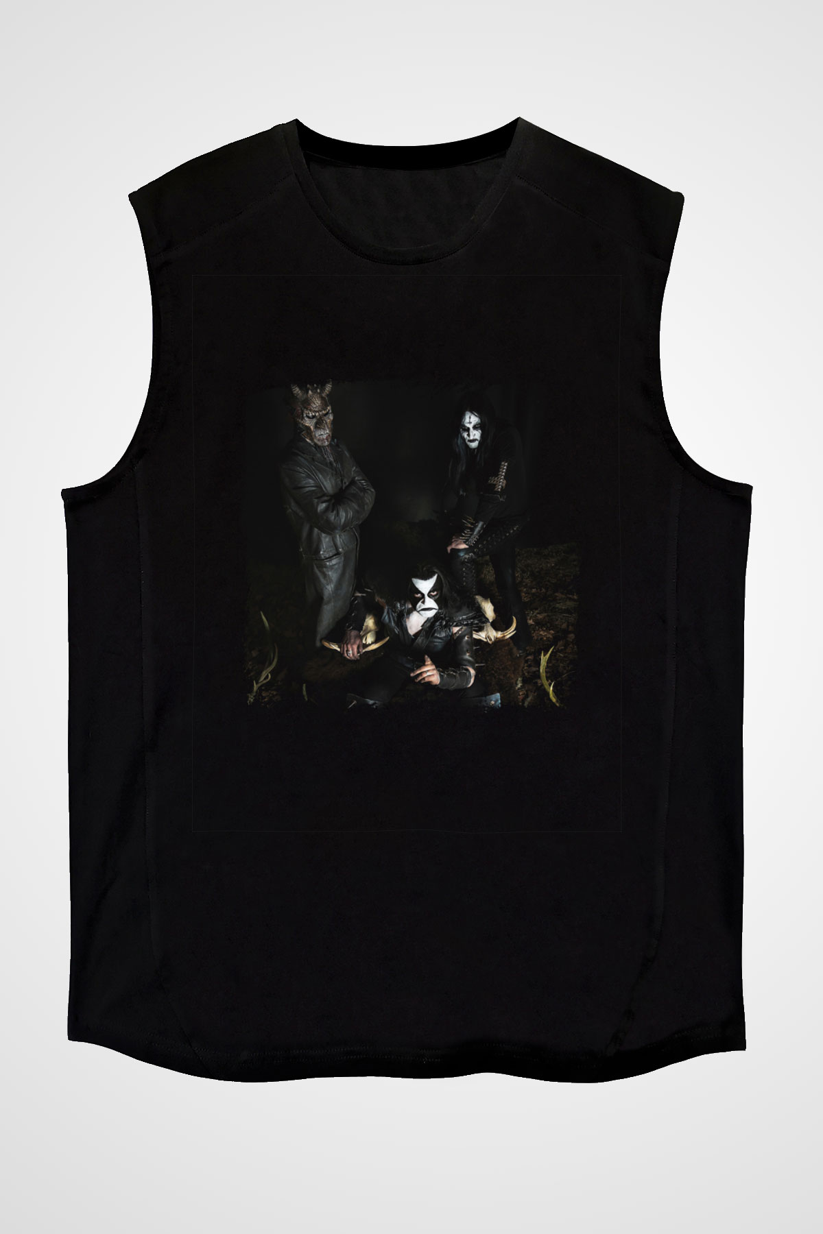Abbath Baskılı Unisex Siyah Kolsuz Tişört