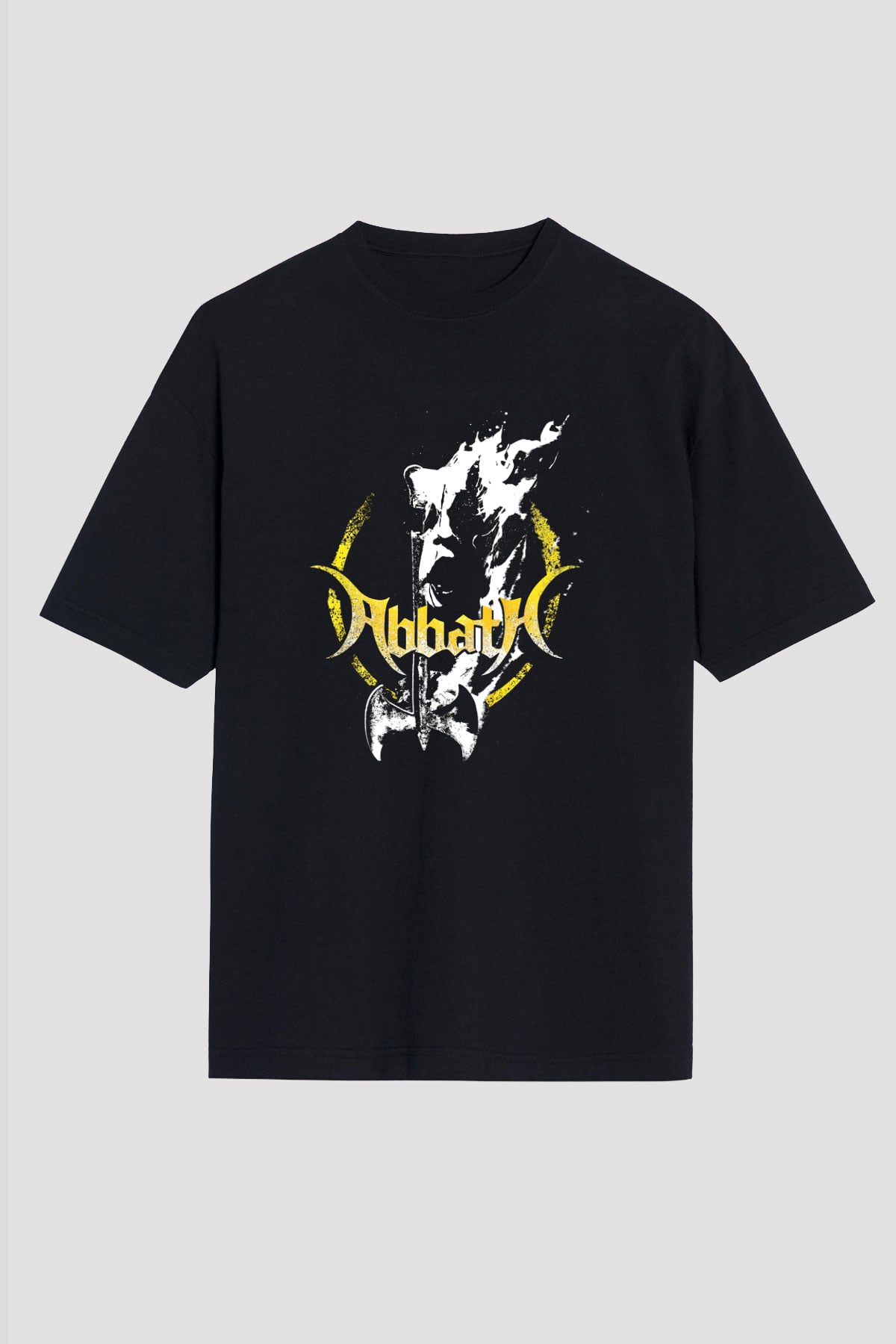 Abbath Baskılı Unisex Siyah Oversize Tişört