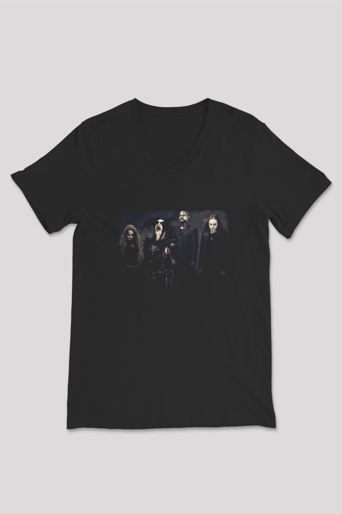 Abbath Baskılı Unisex Siyah V Yaka Tişört