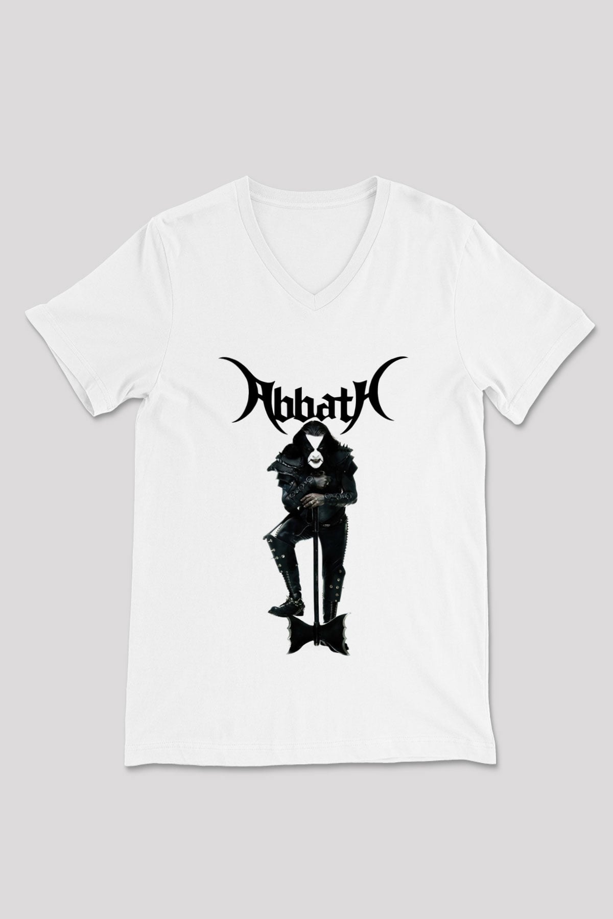 Abbath Beyaz Unisex V Yaka Tişört T-Shirt