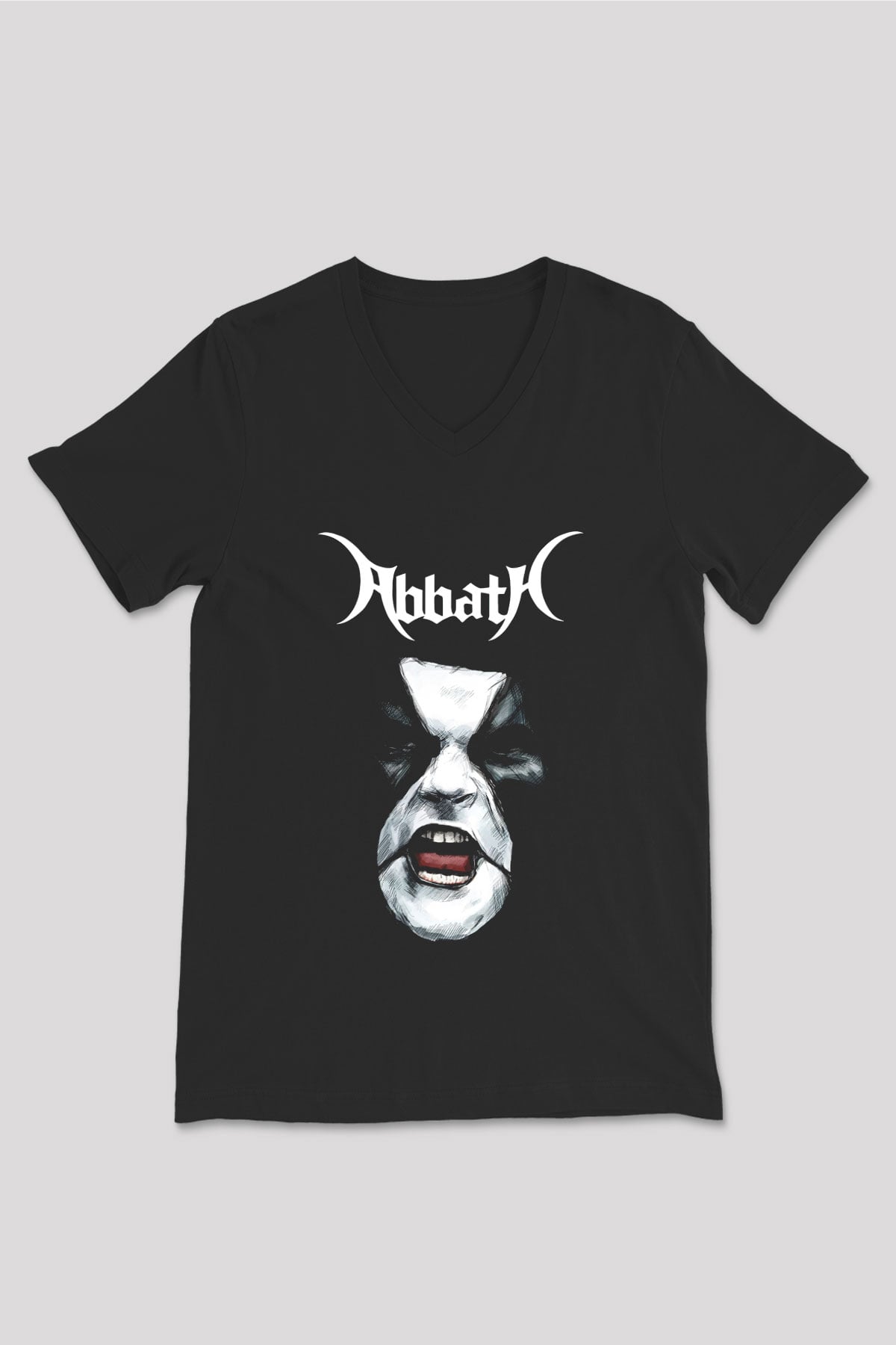 Abbath Siyah Unisex V Yaka Tişört T-Shirt