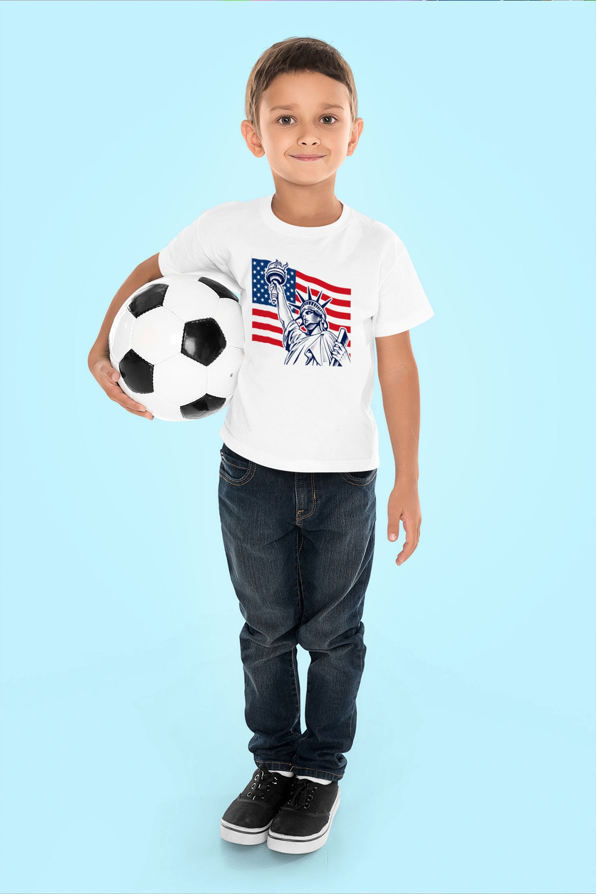 ABD Baskılı Beyaz Unisex Çocuk Tişört