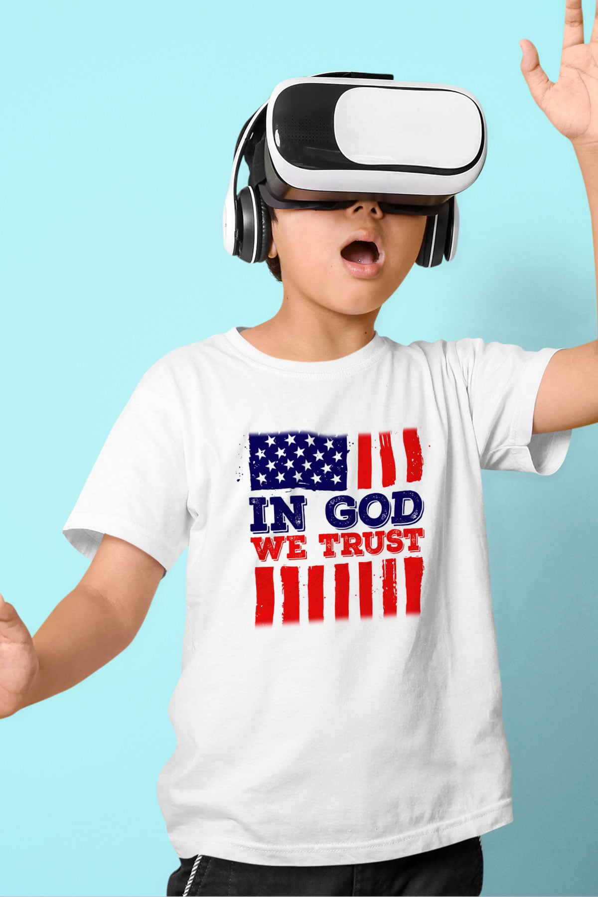 ABD Baskılı Beyaz Unisex Çocuk Tişört