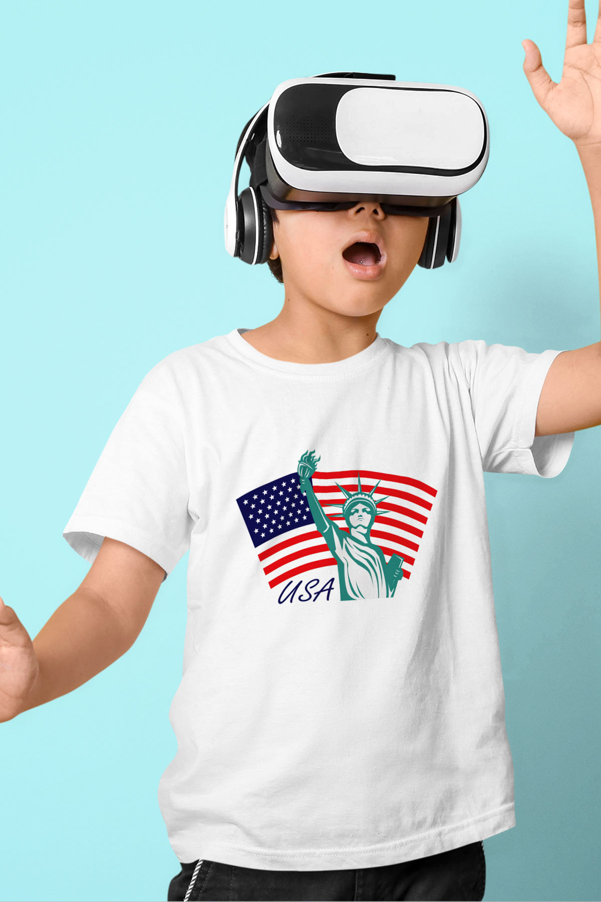 ABD Baskılı Beyaz Unisex Çocuk Tişört