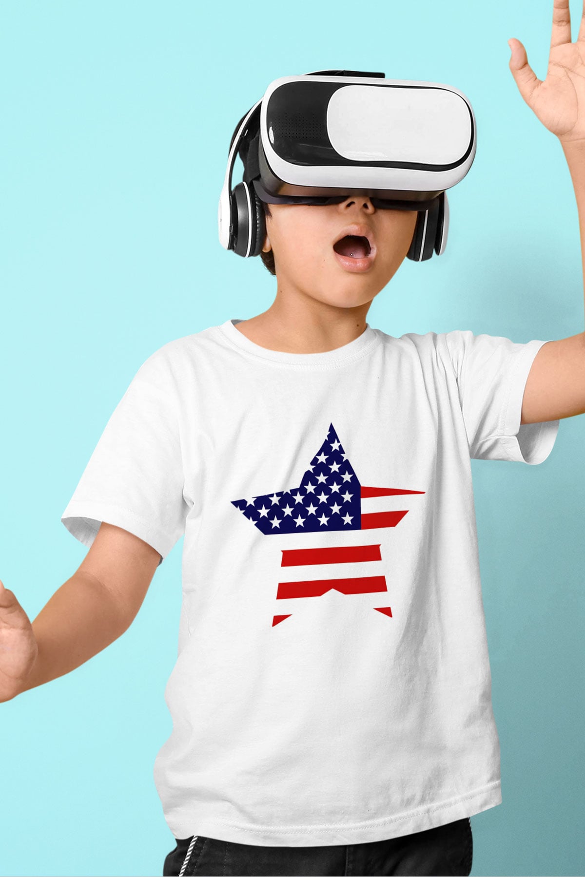 ABD Baskılı Beyaz Unisex Çocuk Tişört