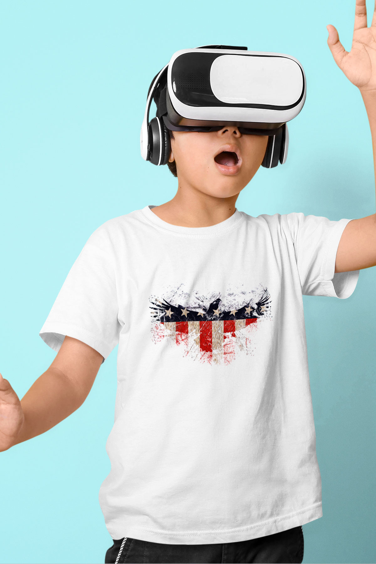 ABD Baskılı Beyaz Unisex Çocuk Tişört