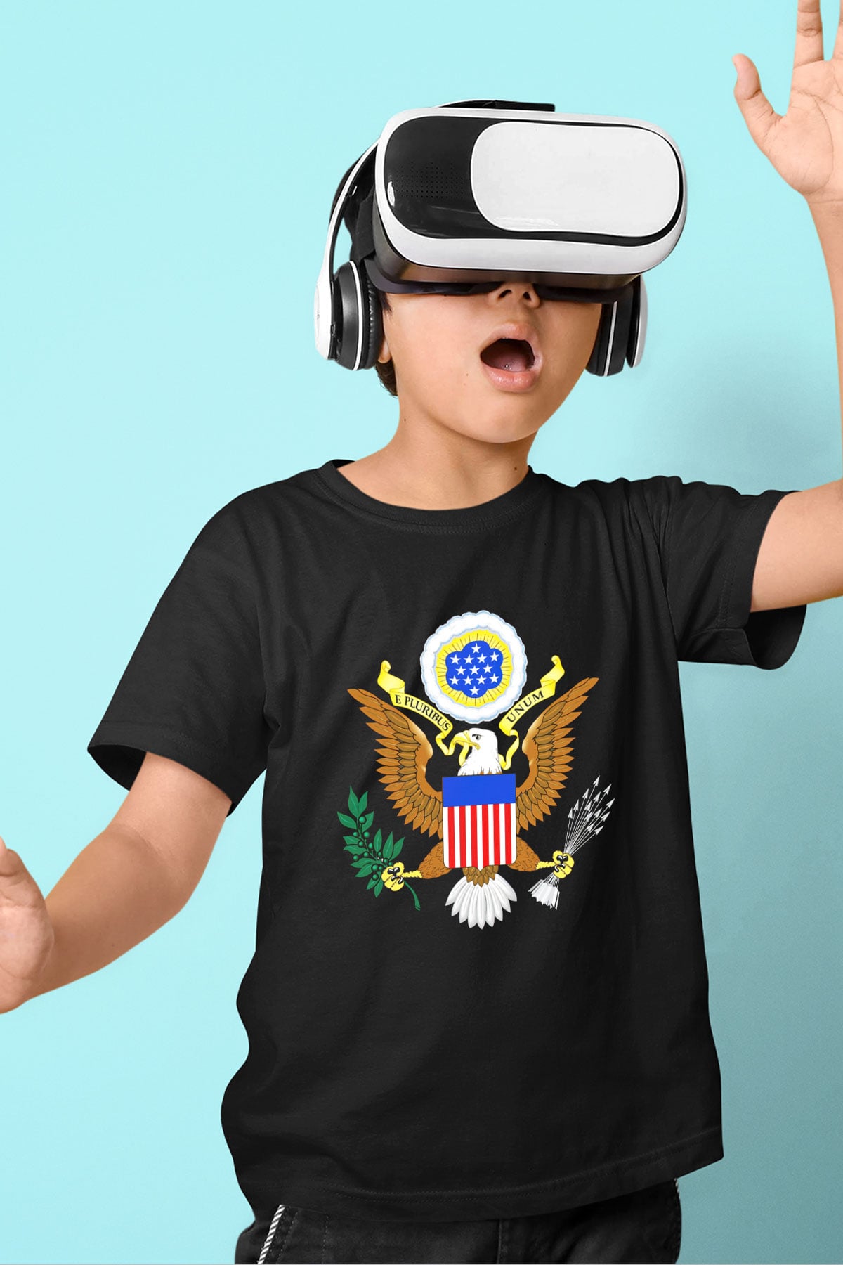 ABD Baskılı Siyah Unisex Çocuk Tişört