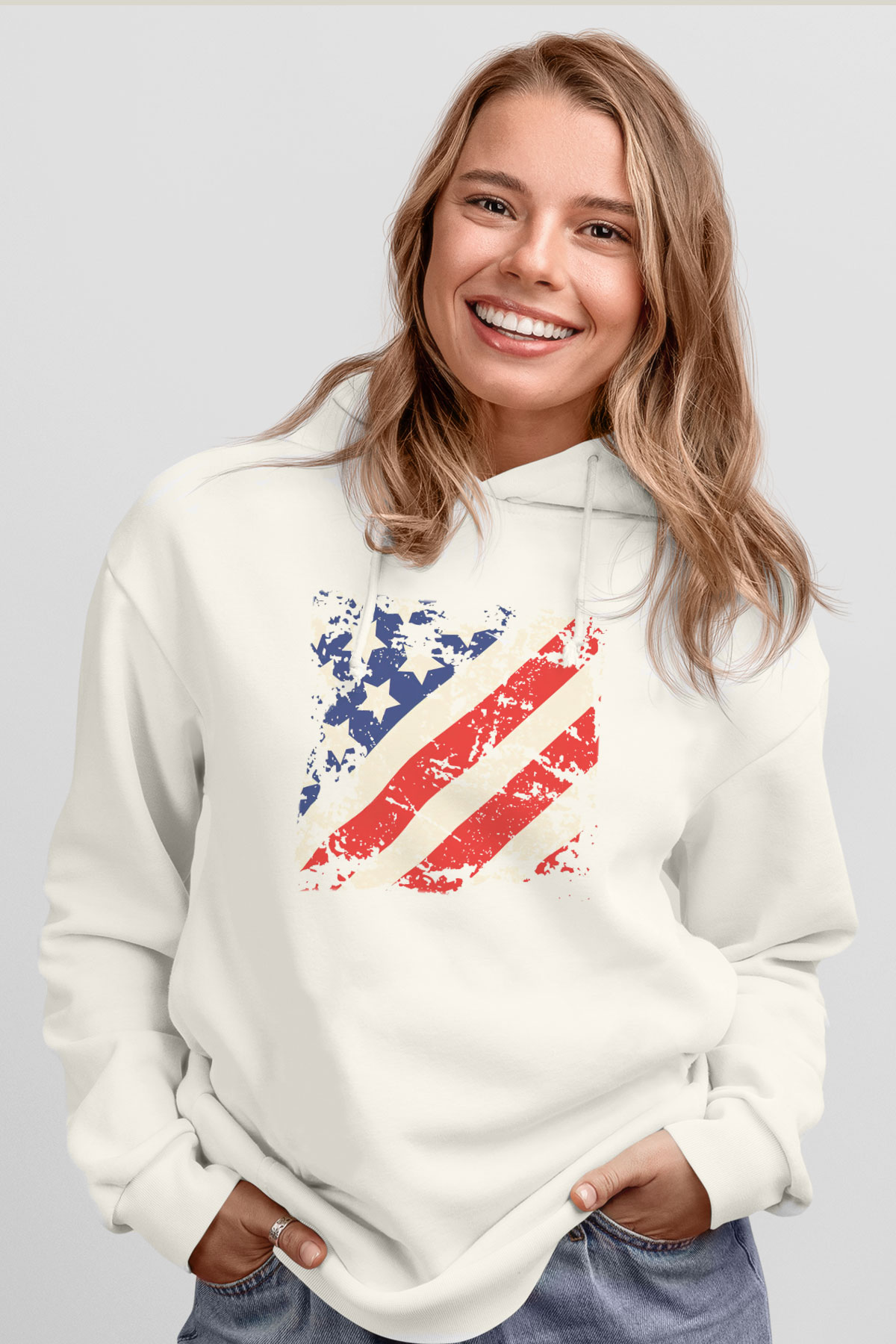 ABD Beyaz Unisex Kapşonlu Sweatshirt