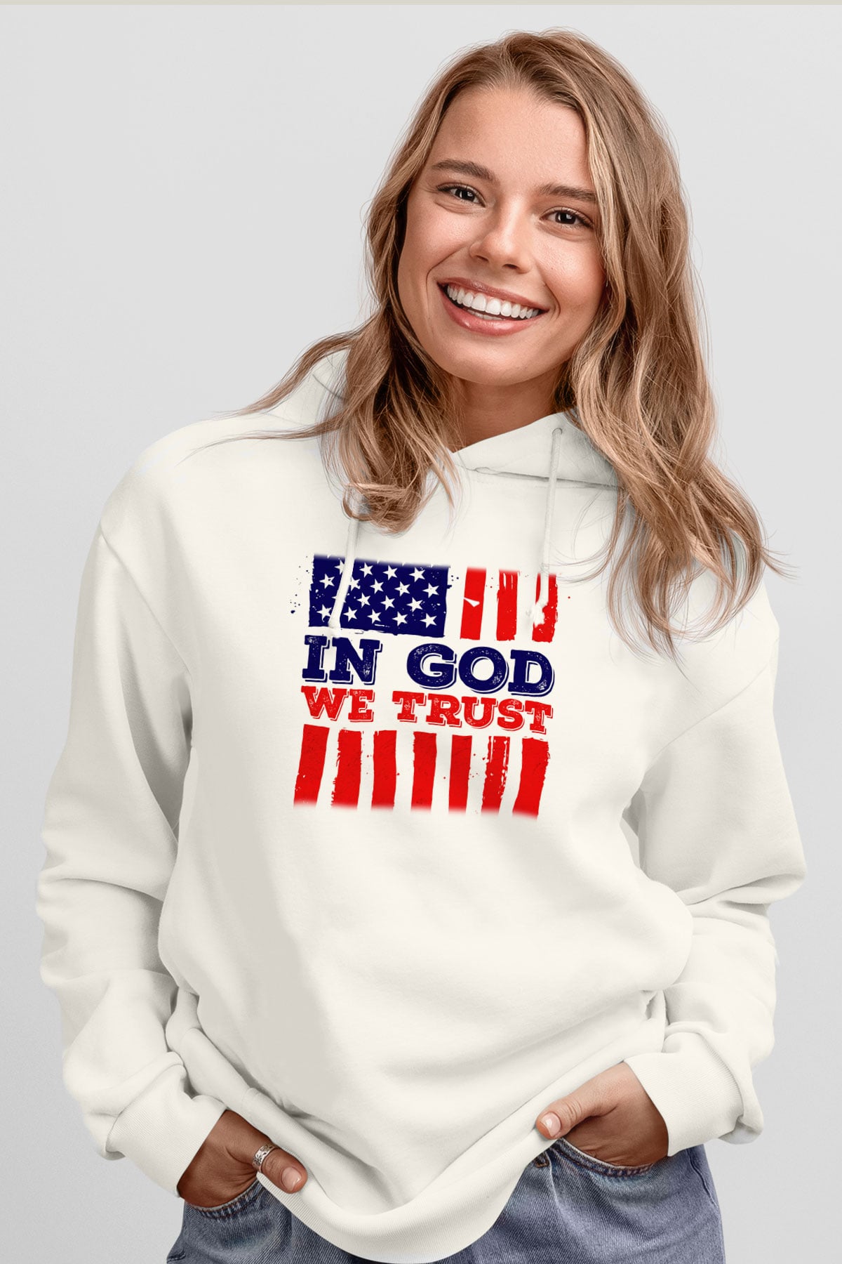 ABD Beyaz Unisex Kapşonlu Sweatshirt