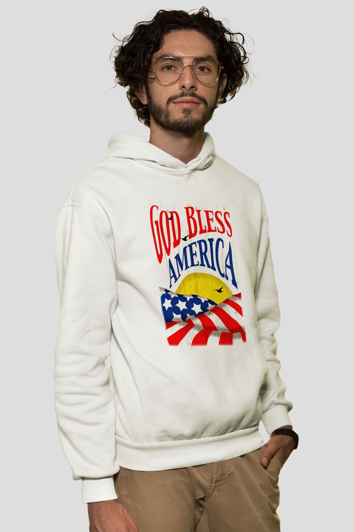 ABD Beyaz Unisex Kapşonlu Sweatshirt