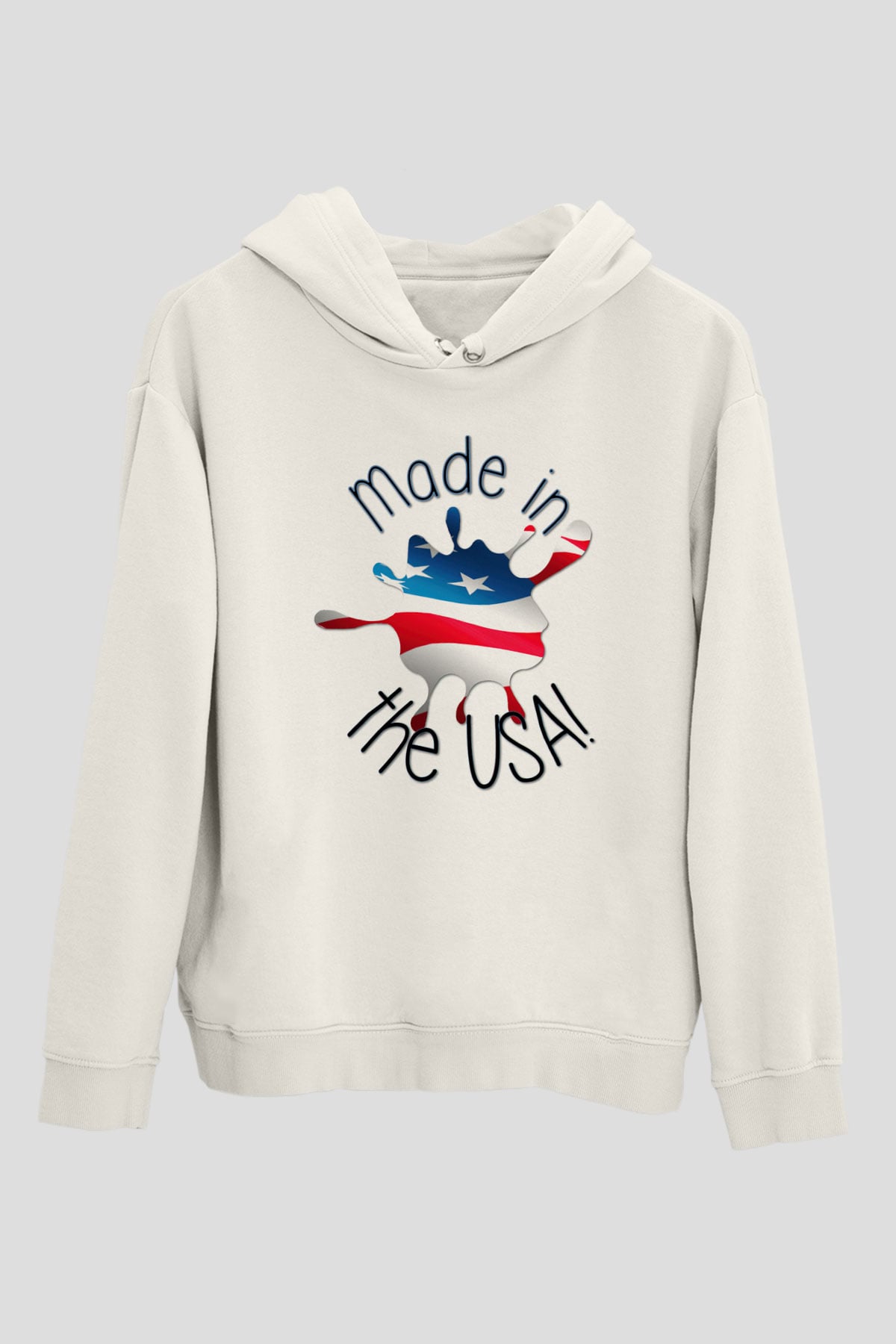 ABD Beyaz Unisex Kapşonlu Sweatshirt