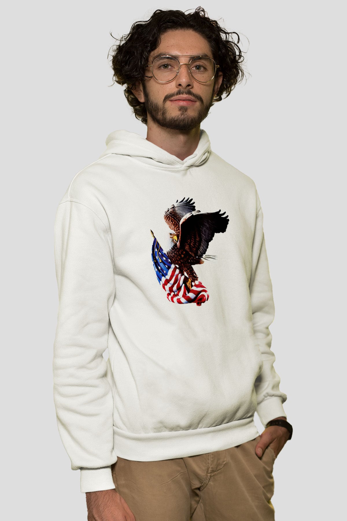 ABD Beyaz Unisex Kapşonlu Sweatshirt