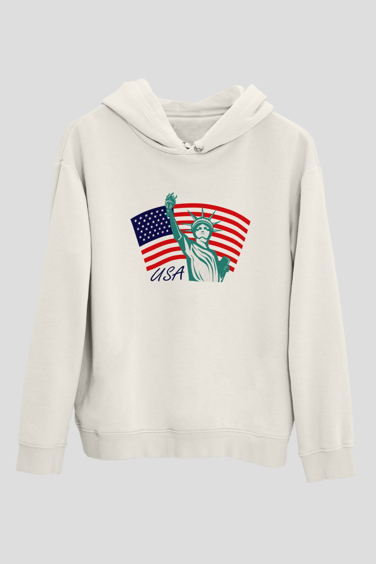 ABD Beyaz Unisex Kapşonlu Sweatshirt