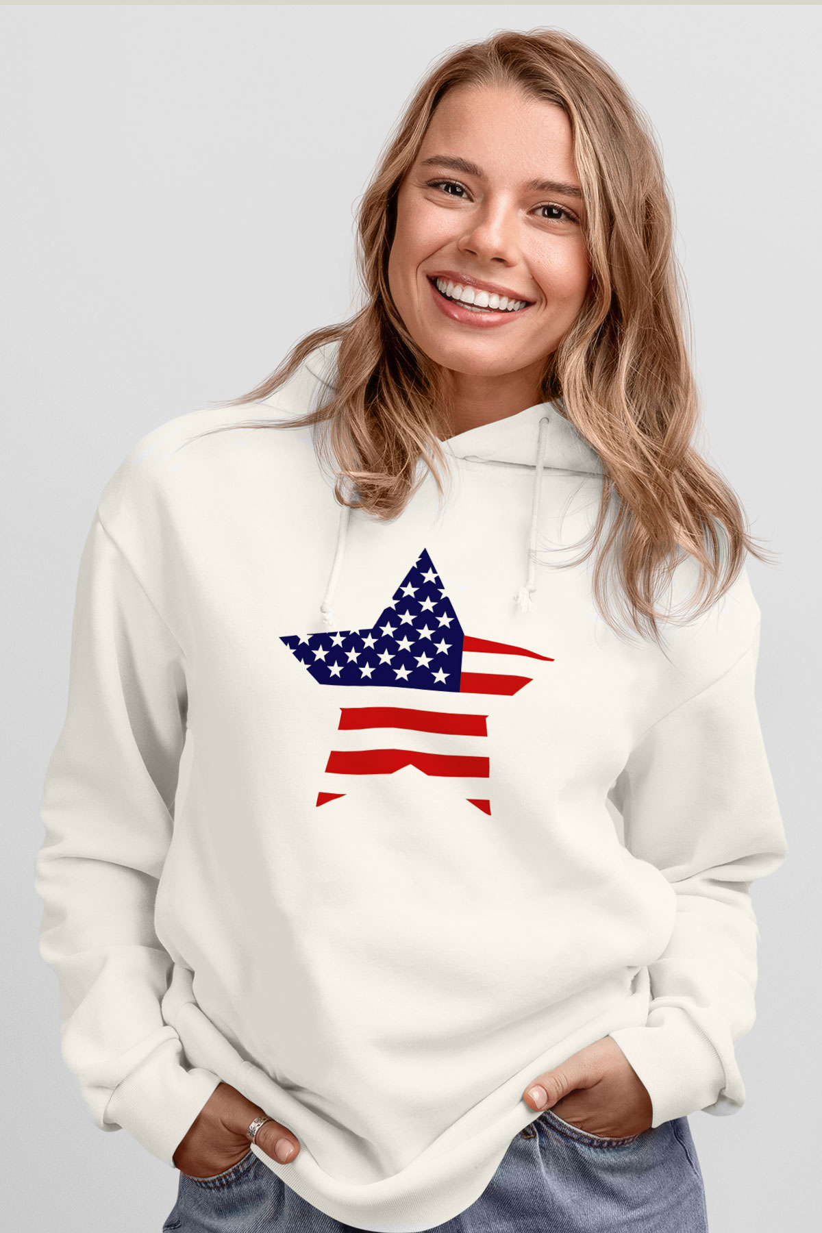 ABD Beyaz Unisex Kapşonlu Sweatshirt