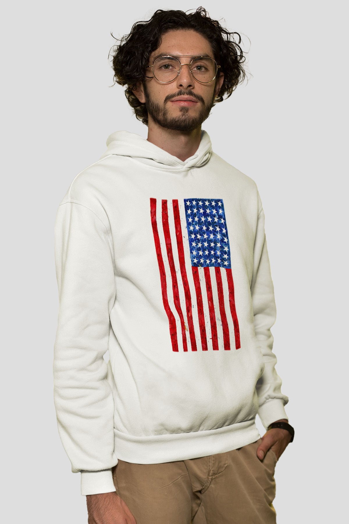 ABD Beyaz Unisex Kapşonlu Sweatshirt