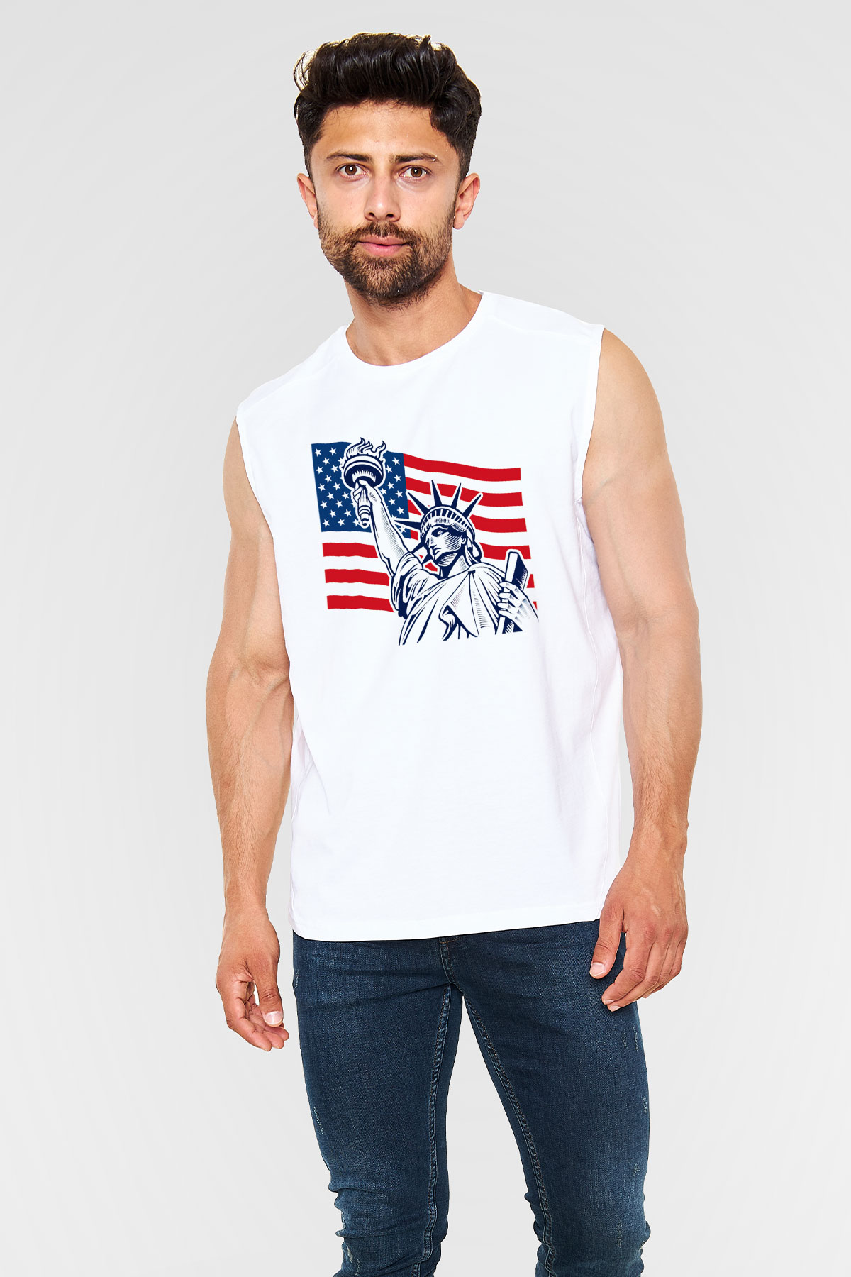 ABD Beyaz Unisex Kolsuz Tişört