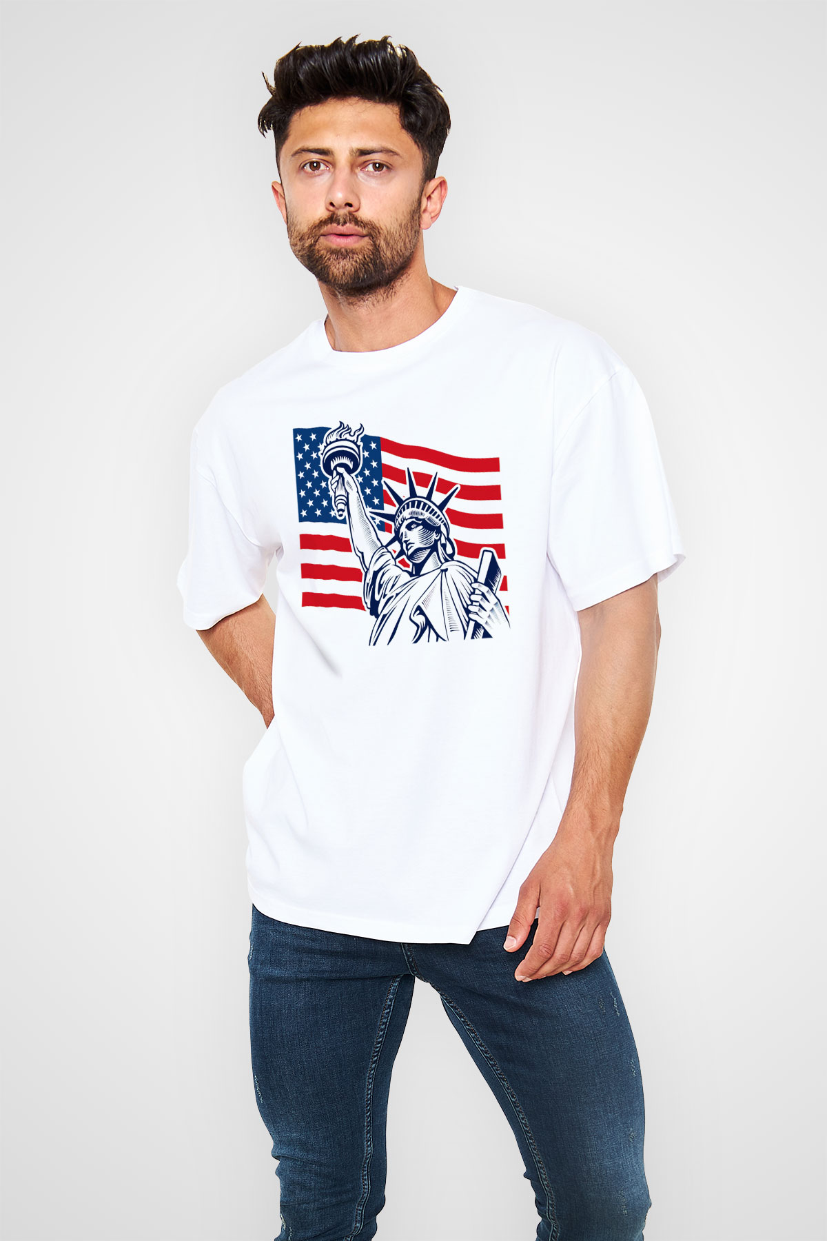 ABD Beyaz Unisex Oversize Tişört T-Shirt