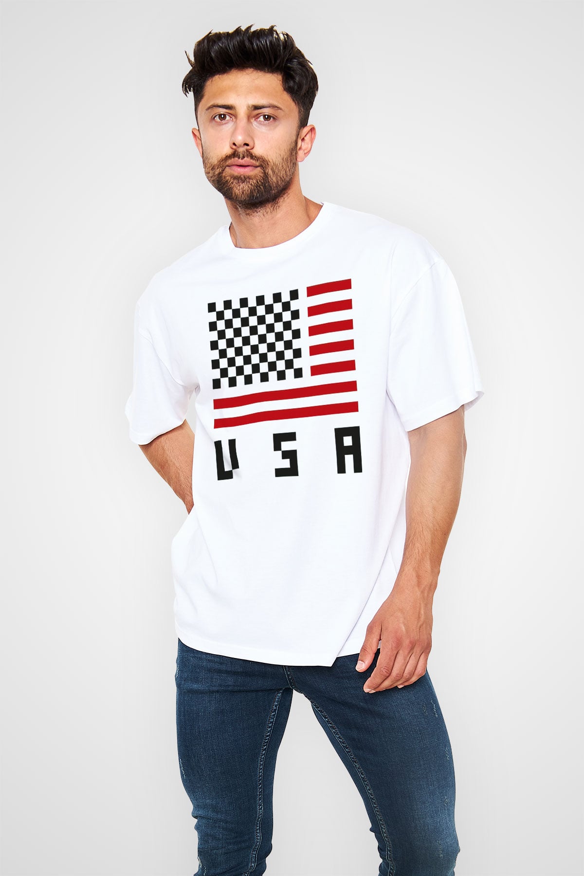 ABD Beyaz Unisex Tişört T-Shirt - TişörtFabrikası