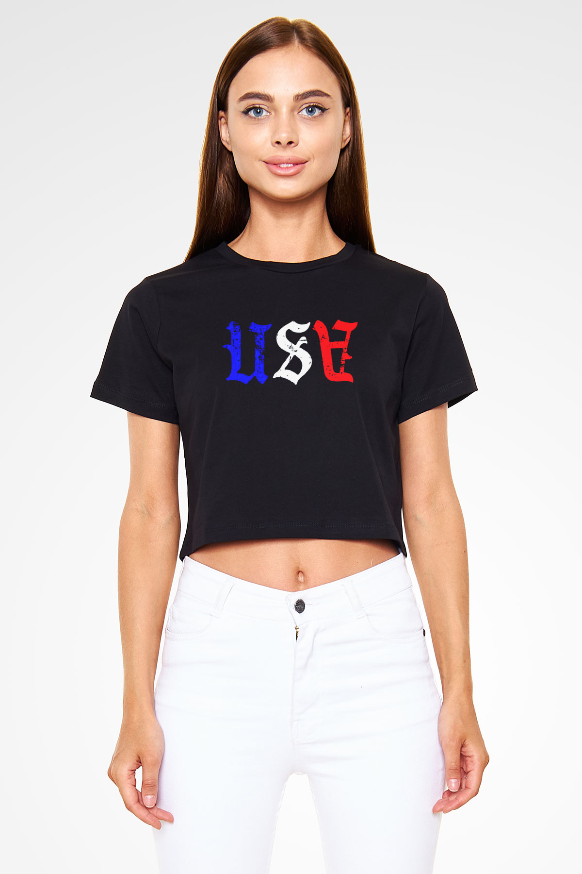 ABD Siyah  Crop Top Tişört