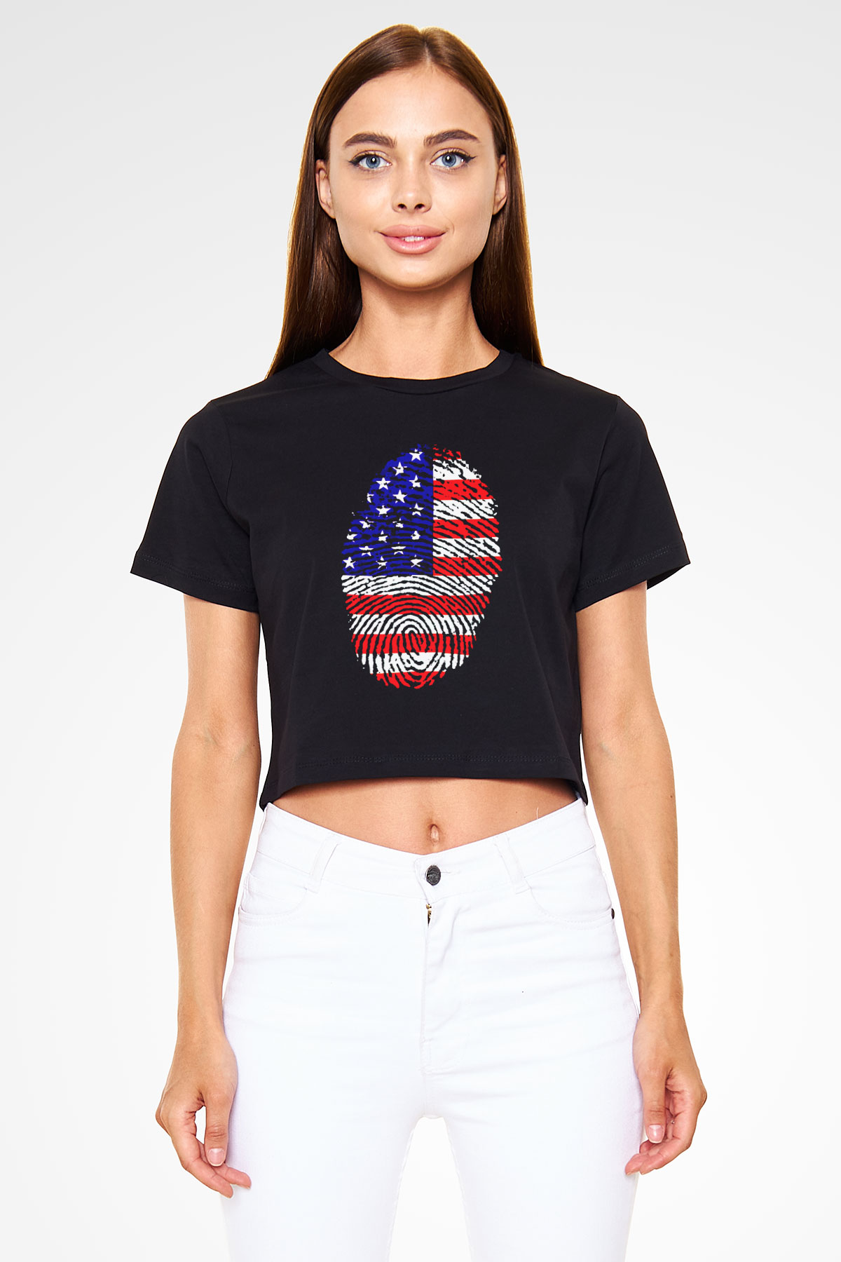 ABD Siyah  Crop Top Tişört