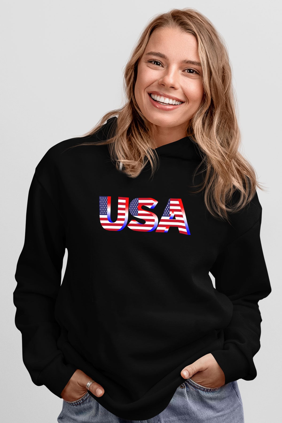 ABD Siyah Unisex Hoodie