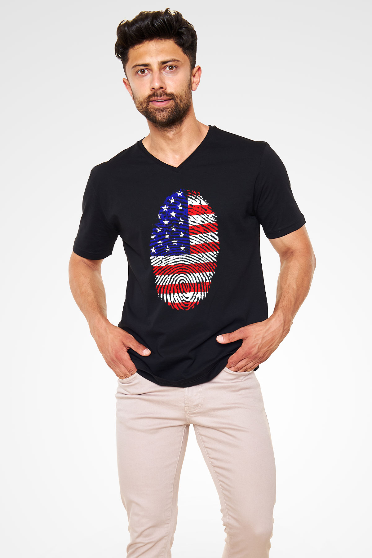 ABD Siyah Unisex V Yaka Tişört