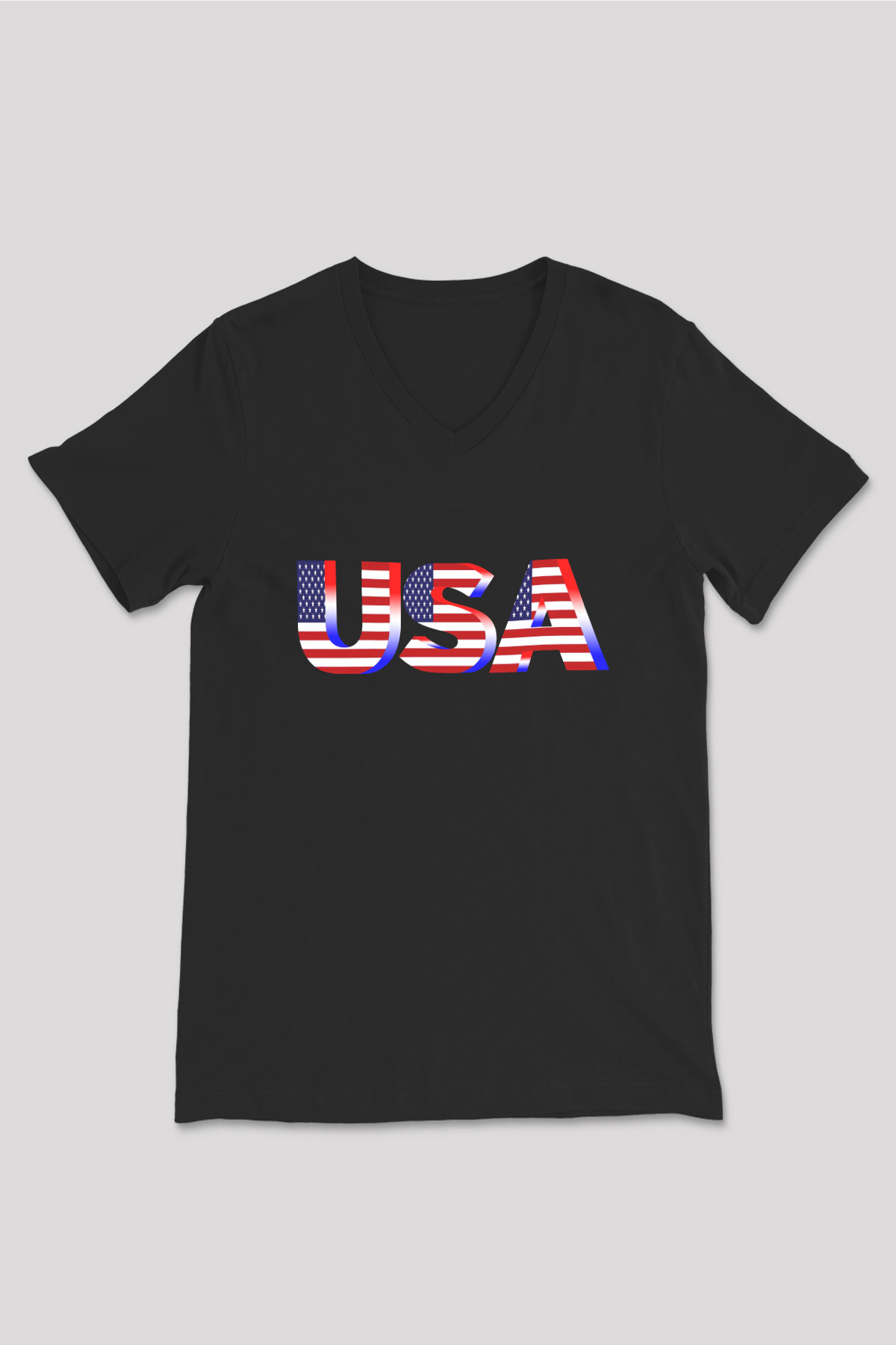 ABD Siyah Unisex V Yaka Tişört T-Shirt
