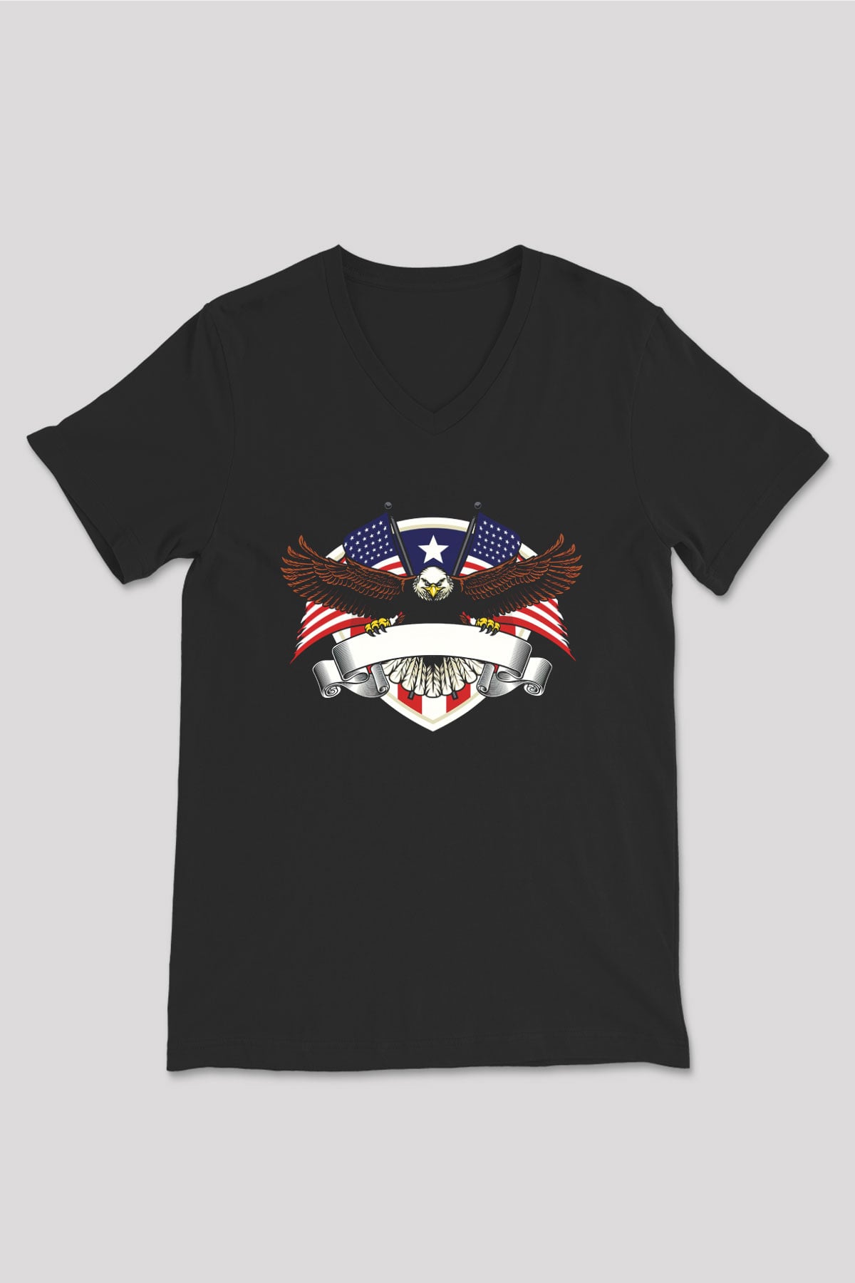 ABD Siyah Unisex V Yaka Tişört T-Shirt