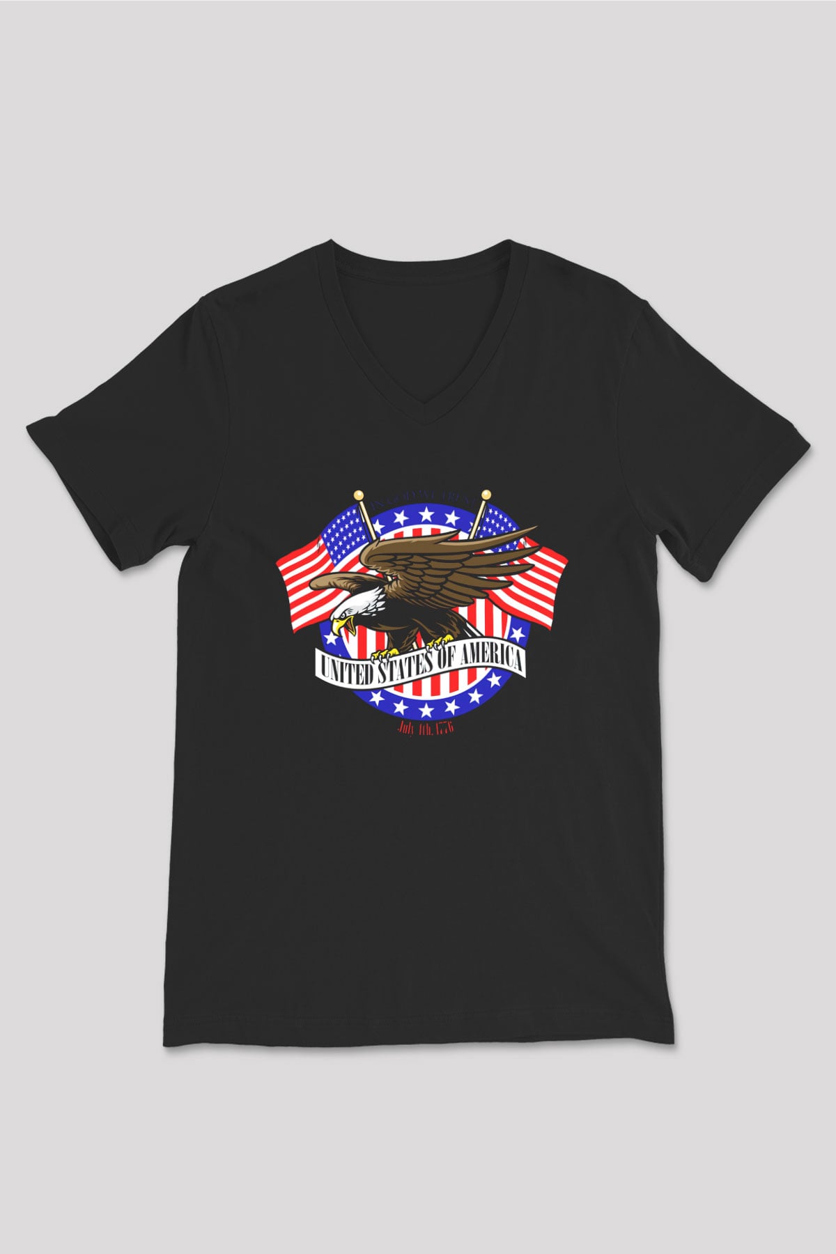ABD Siyah Unisex V Yaka Tişört T-Shirt