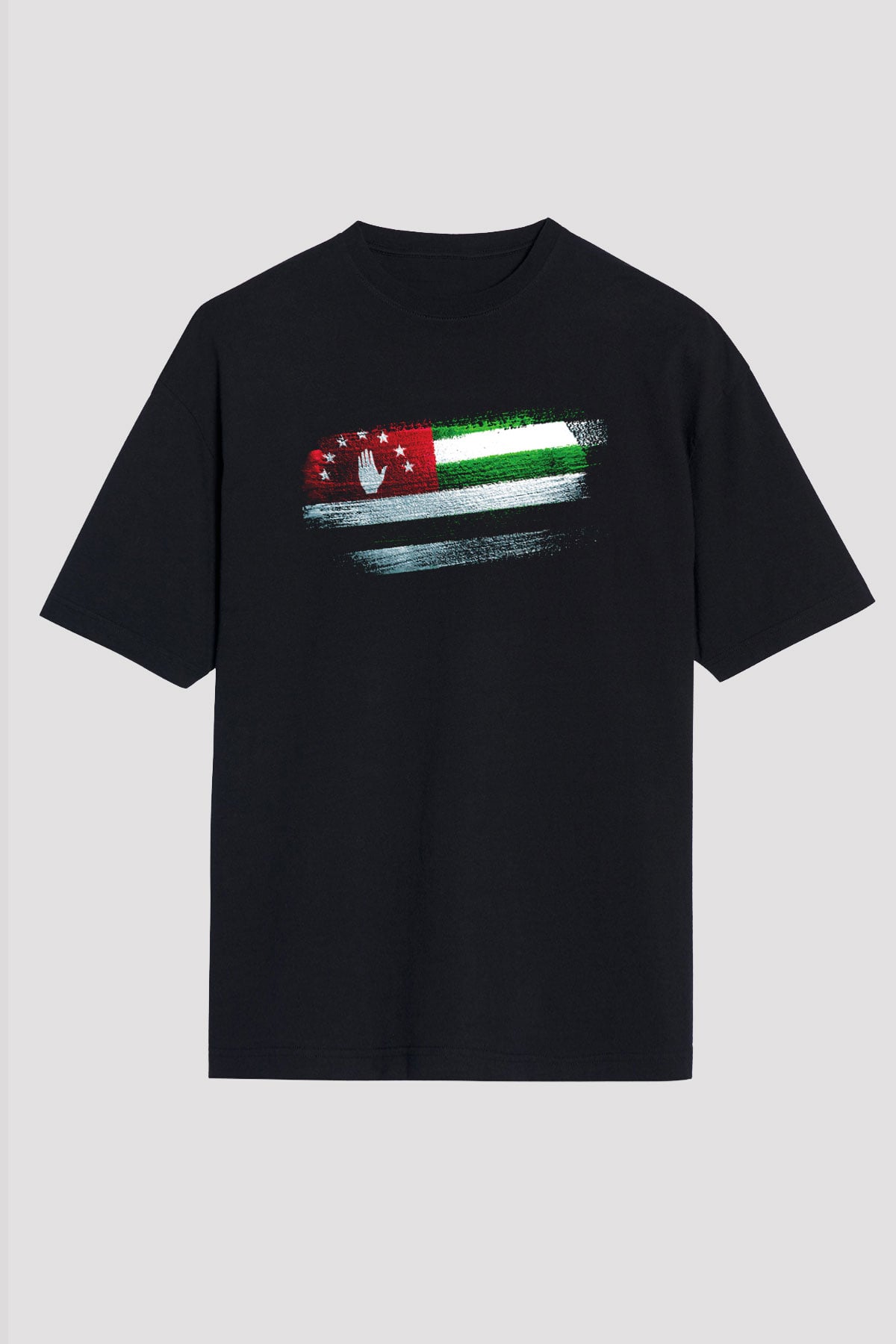 Abhazya - Abkhazia Bayrağı Baskılı Unisex Siyah Oversize Tişört