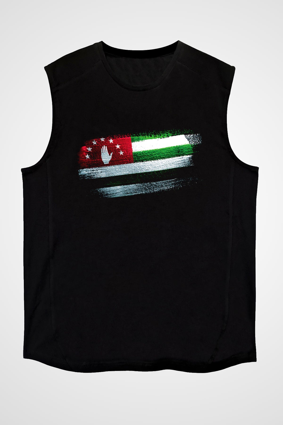 Abhazya - Abkhazia Bayrağı Baskılı Unisex Siyah Kolsuz Tişört