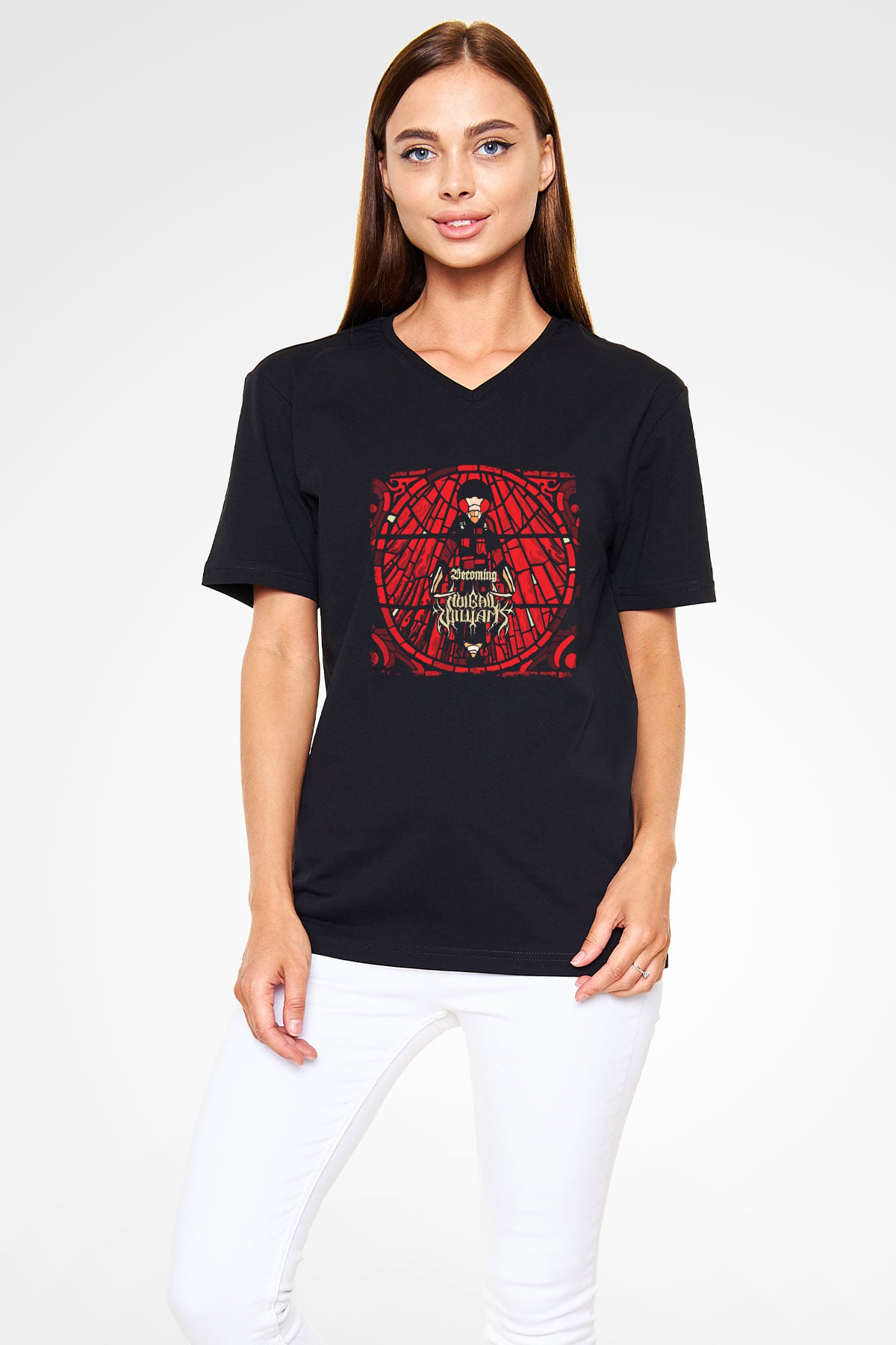 Abigail Williams Baskılı Unisex Siyah V Yaka Tişört