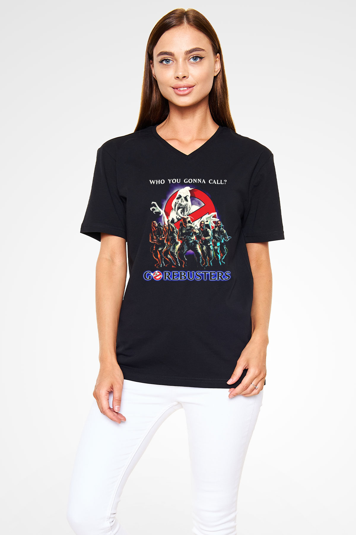 Aborted Siyah Unisex V Yaka Tişört T-Shirt