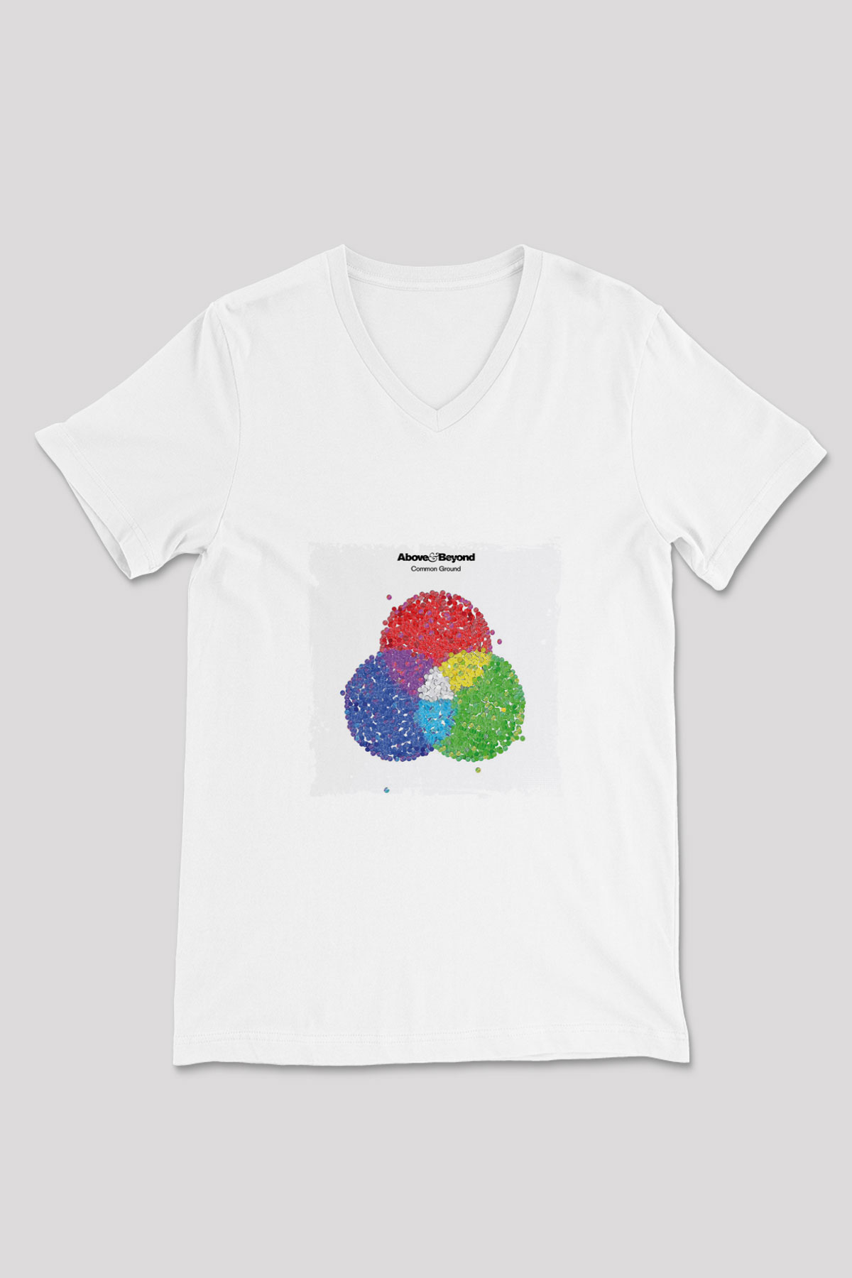Above and Beyond Baskılı Beyaz V Yaka Unisex Tişört